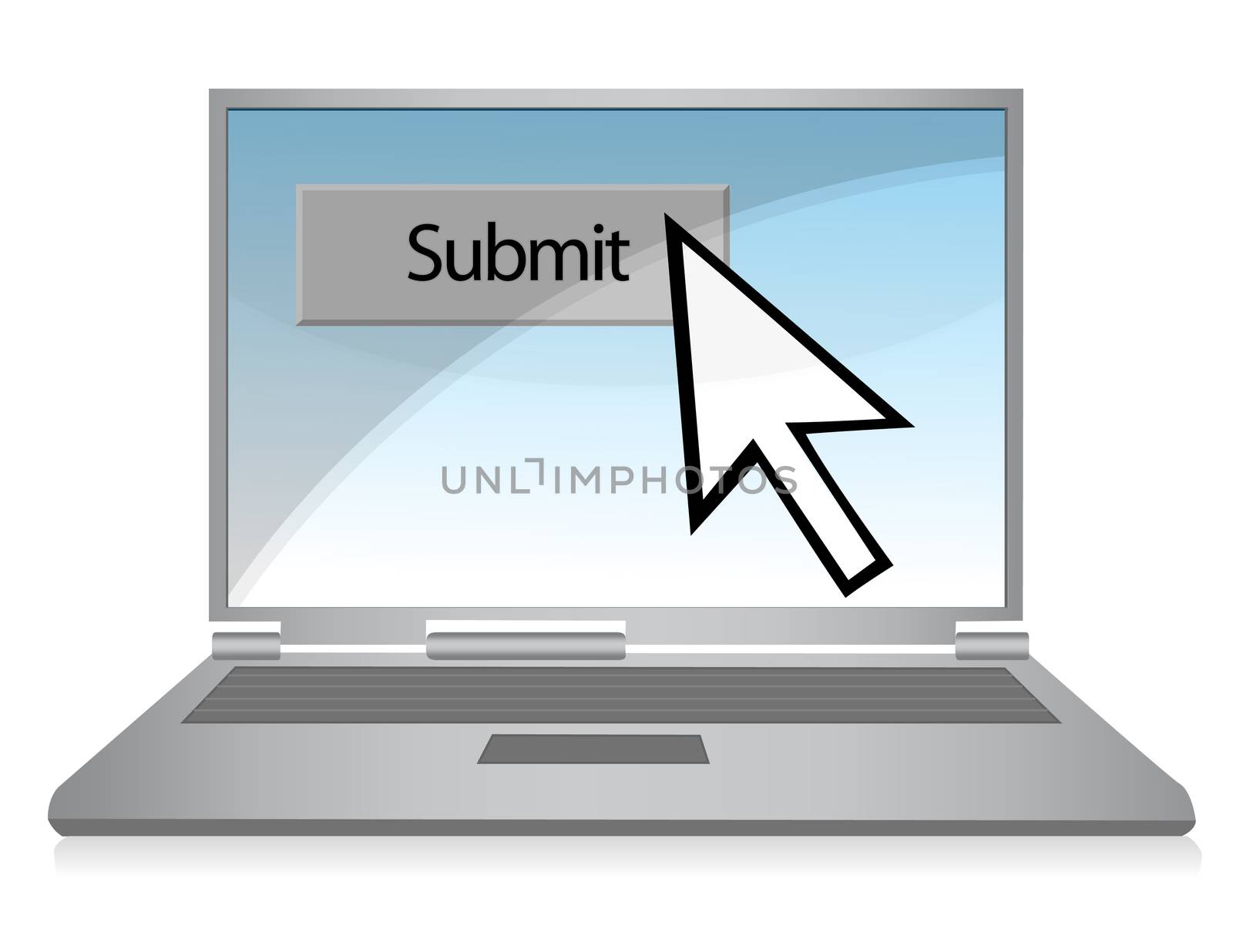 Clicking on the submit button over a gradient background inside a laptop computer