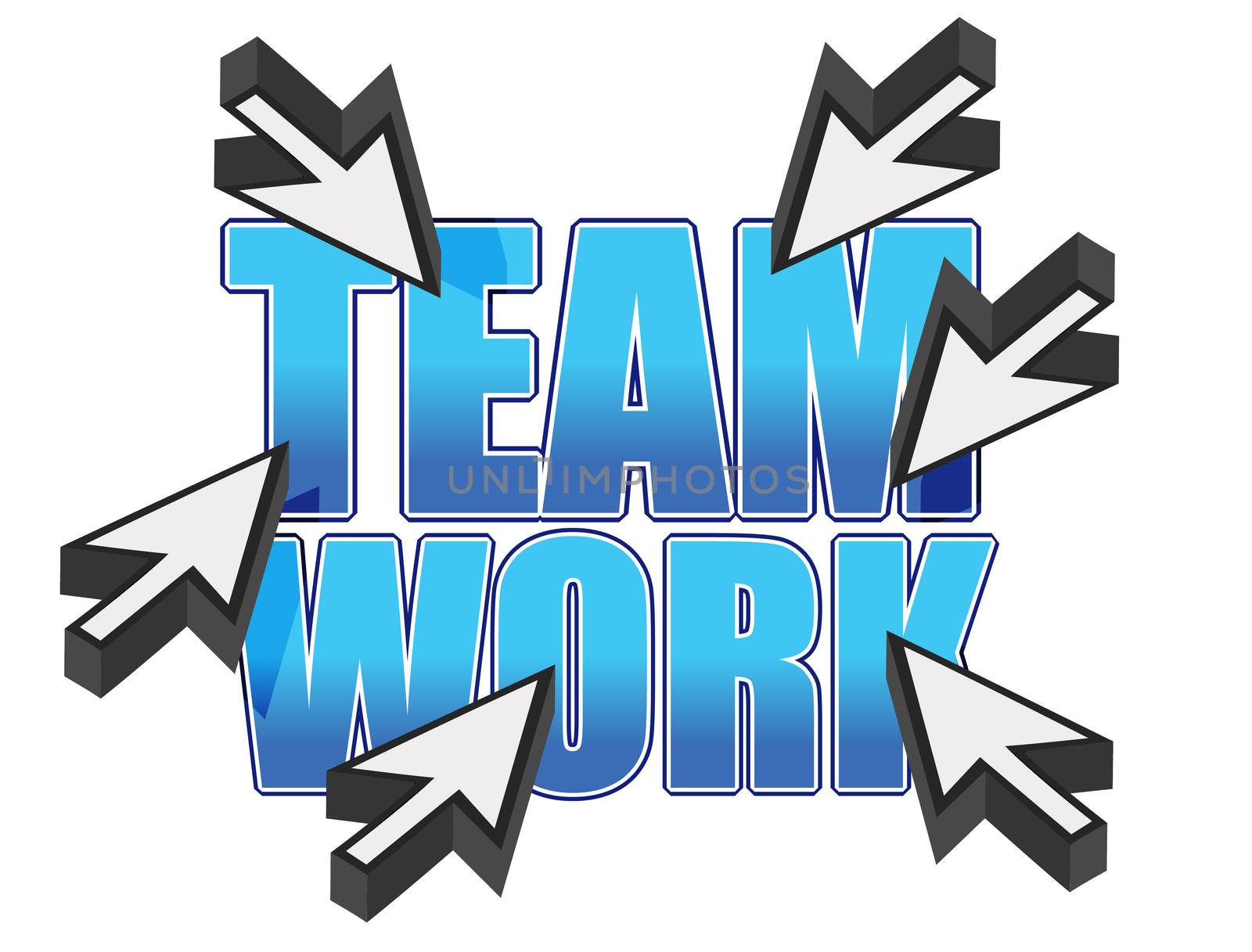 team work sign and mouse cursors over white