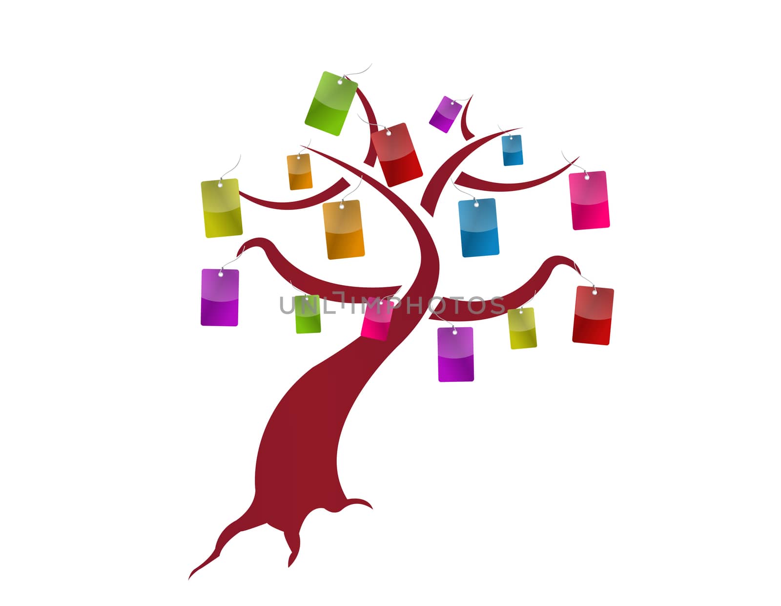 sale tags hanging from a tree illustration design by alexmillos