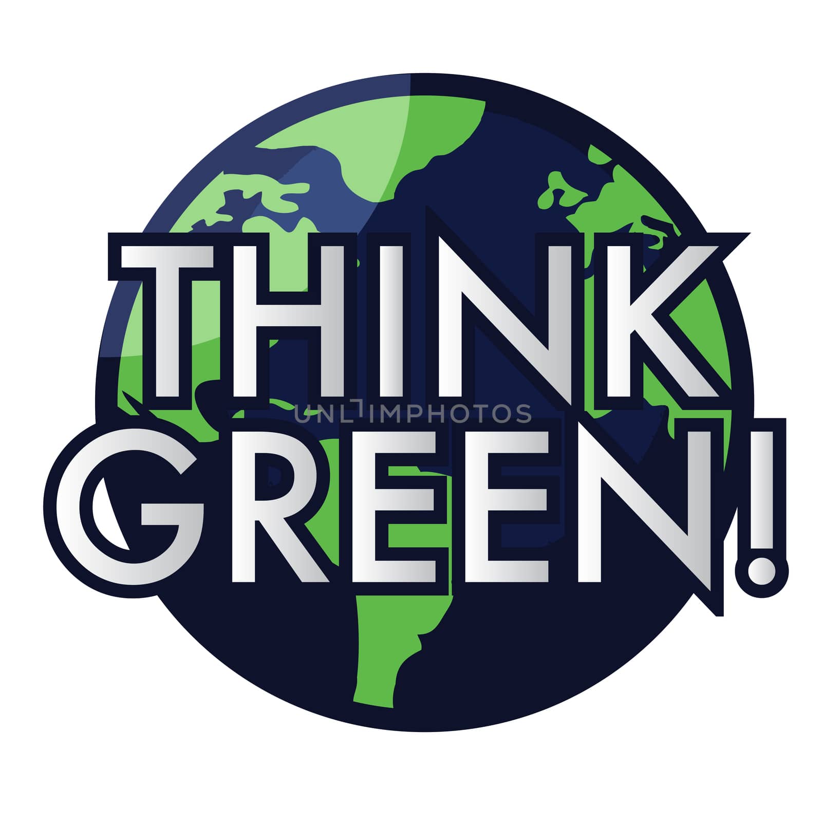 Illustration of the planet earth with the words 'Think Green' on by alexmillos