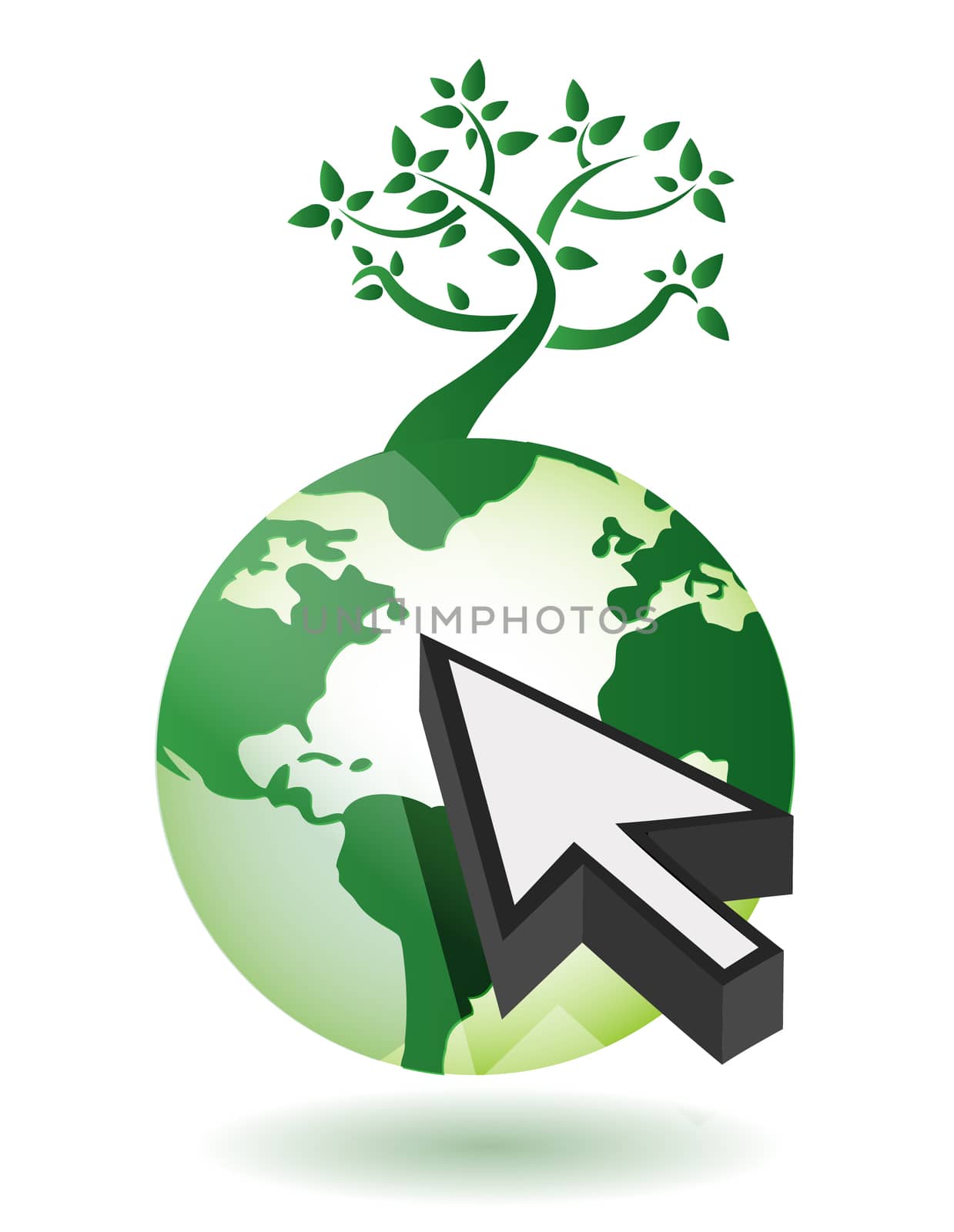 Tree on a globe with an arrow illustration design on white