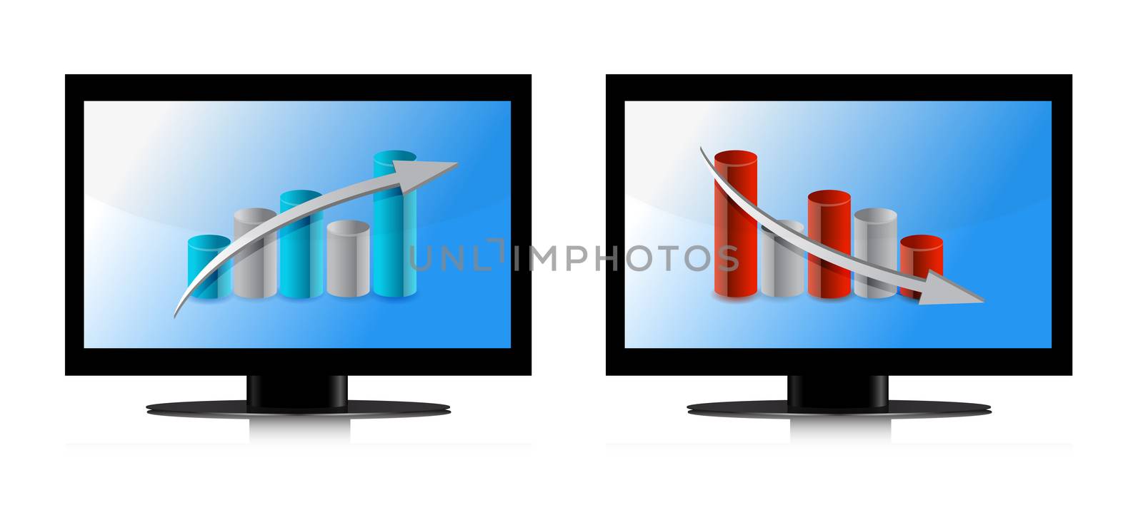 Monitor with up and down graphs illustration design by alexmillos