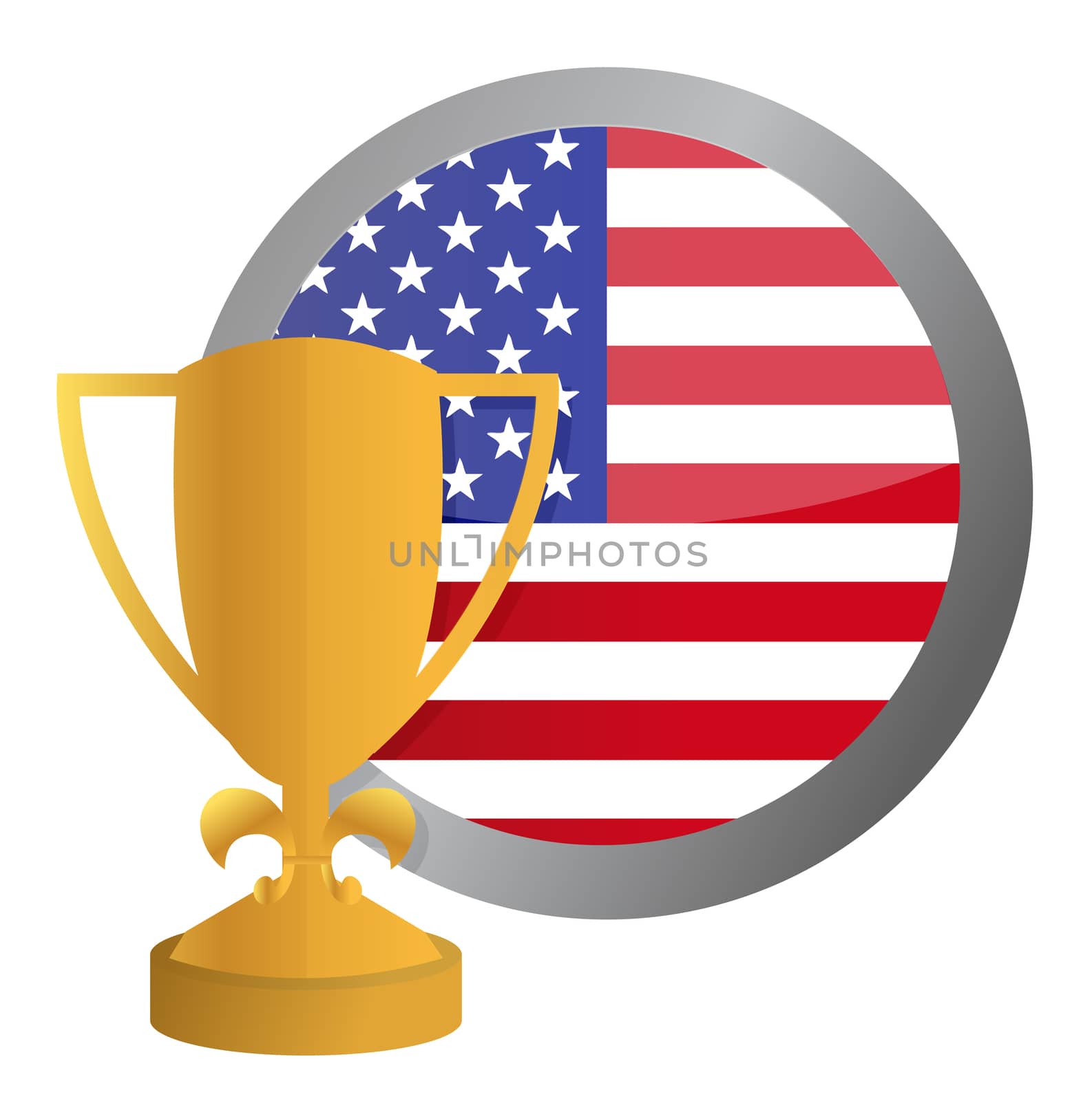 us flag and gold trophy illustration design over white