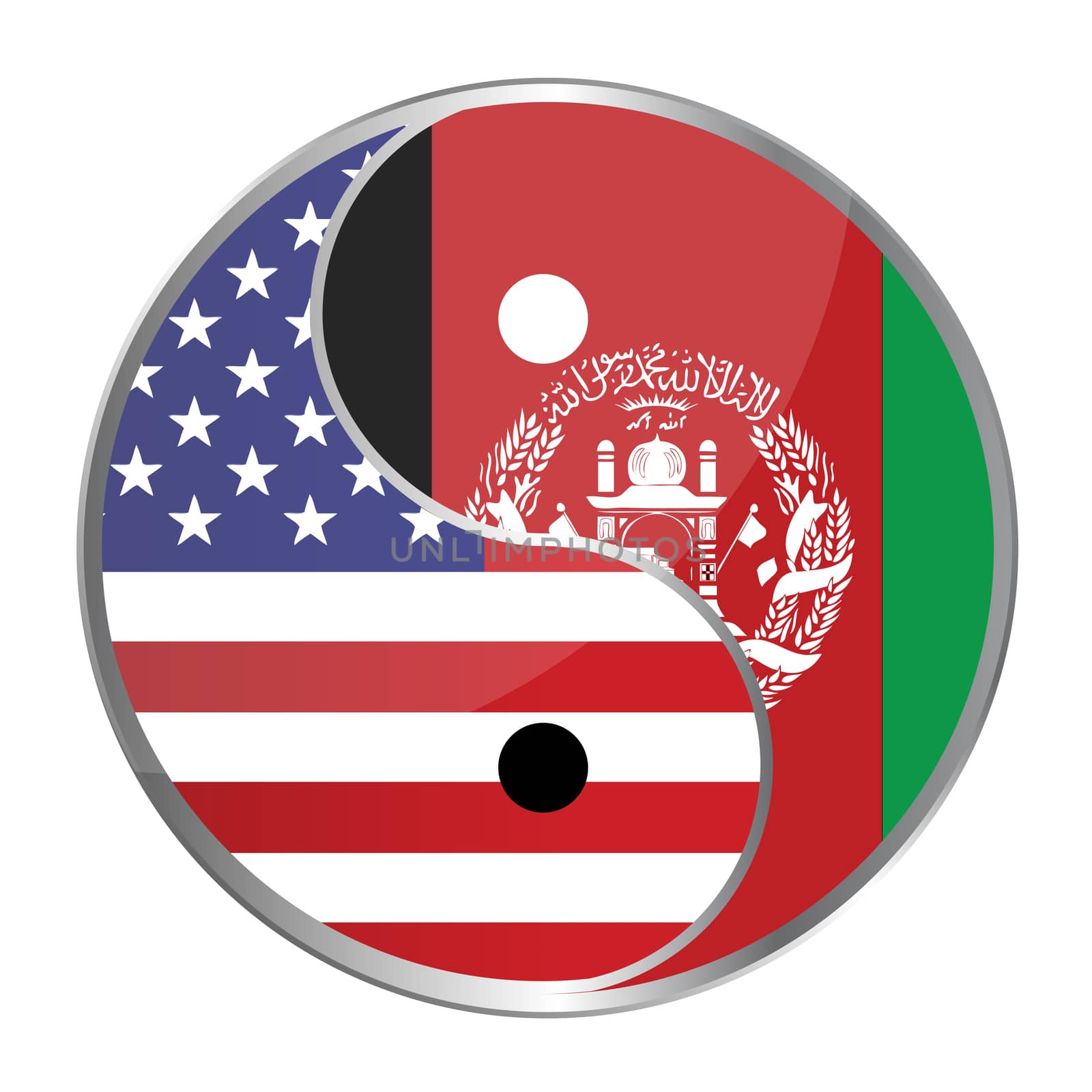 Ying yan symbol with the American and Afghan flags.
