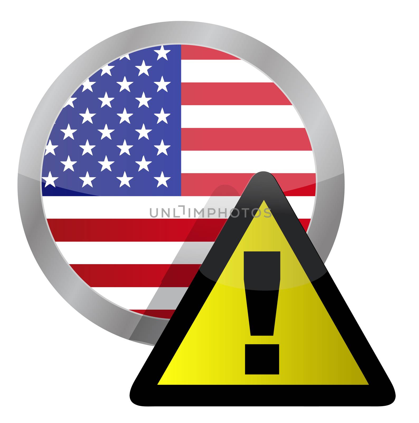 us flag seal with a warning sign illustration on top
