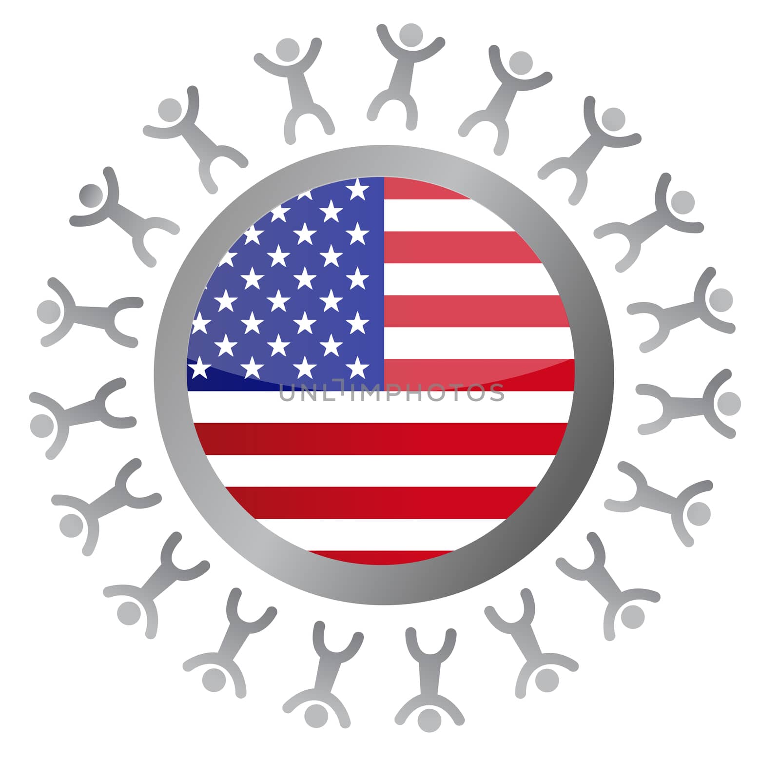 people around a us flag illustration design over white by alexmillos