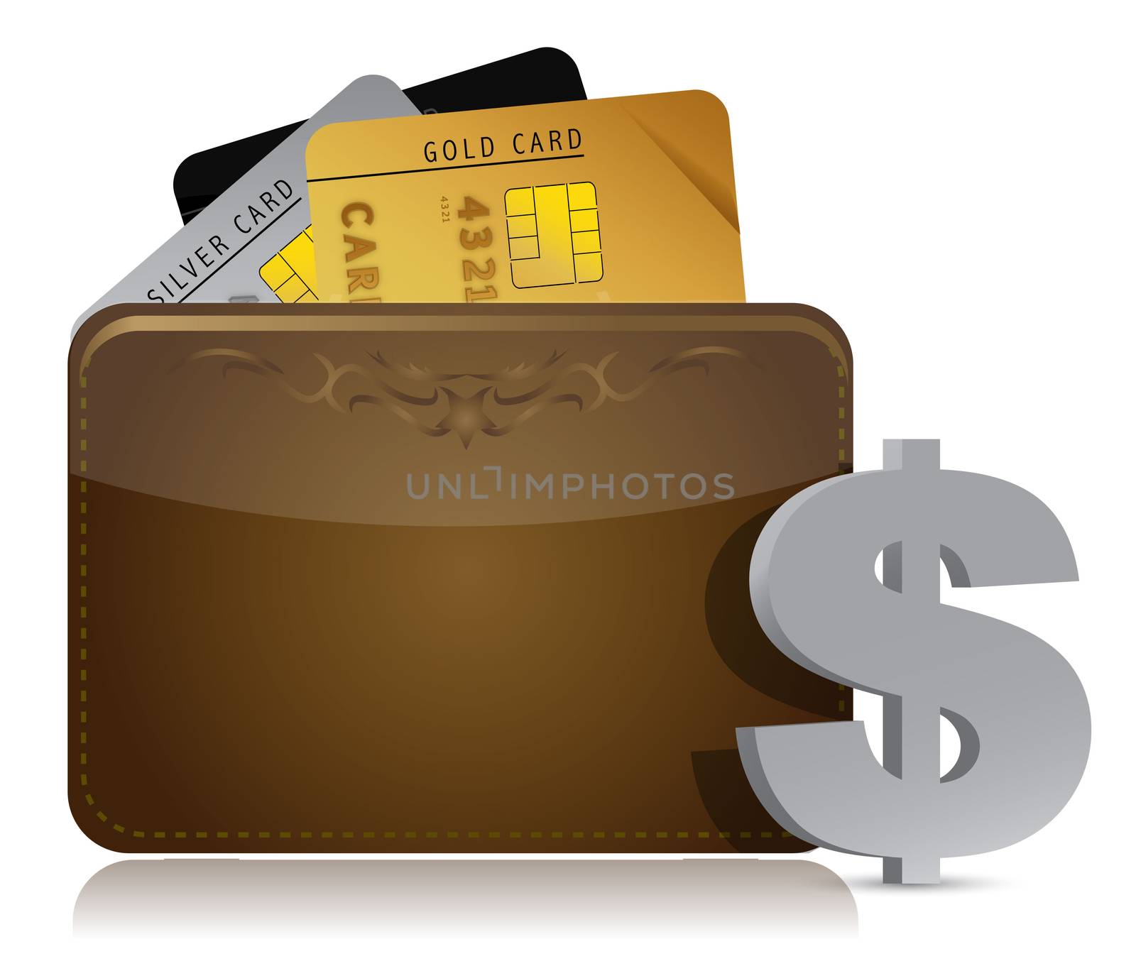 brown leather wallet with credit cards inside illustration