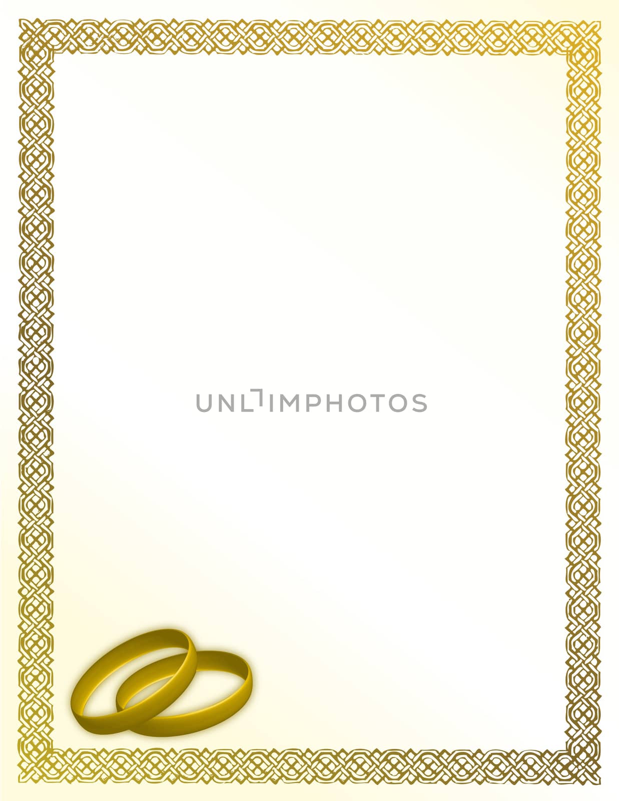 White Wedding card with loving rings and a golden boarder. by alexmillos