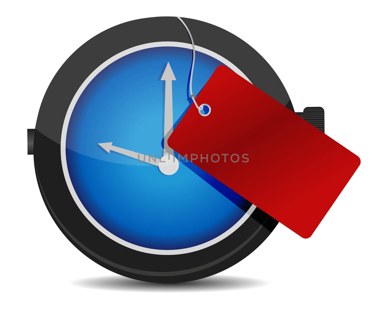 Clock with a red tag illustration design over white