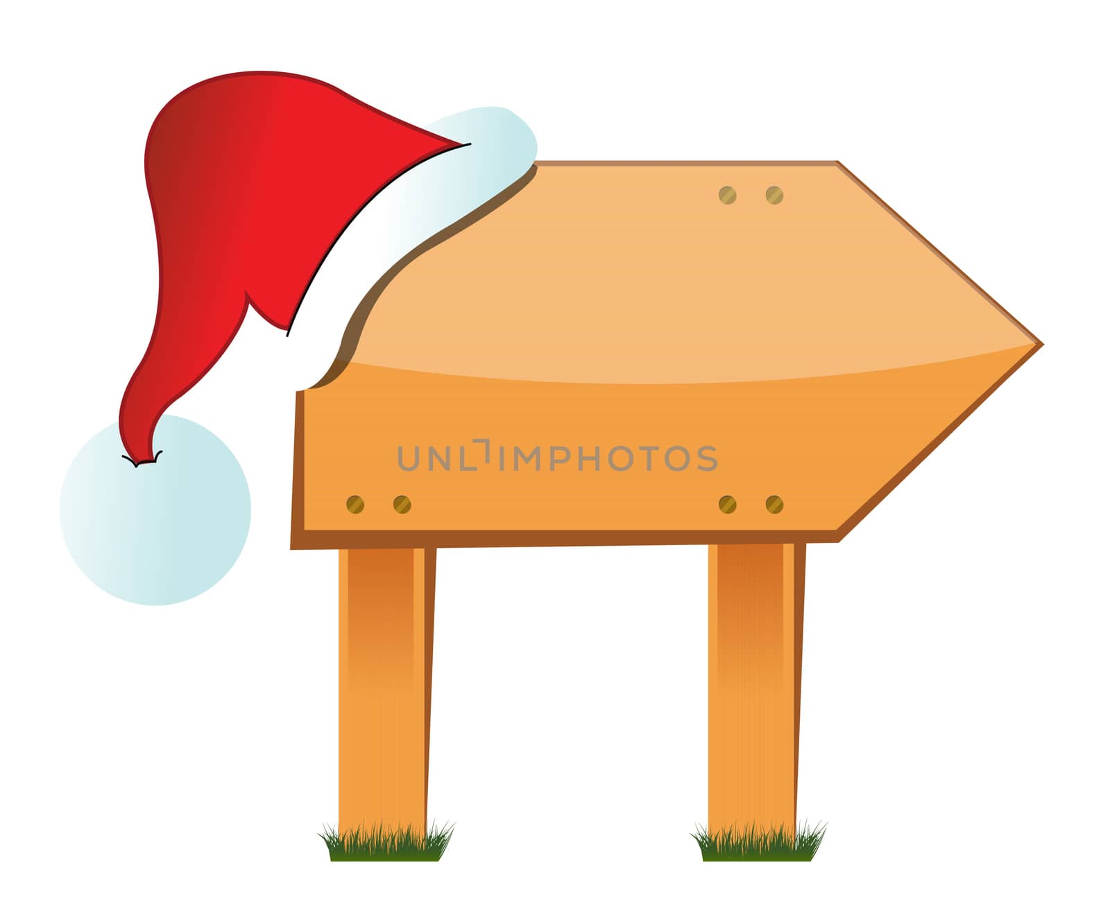 Wooden signboard with christmas hat