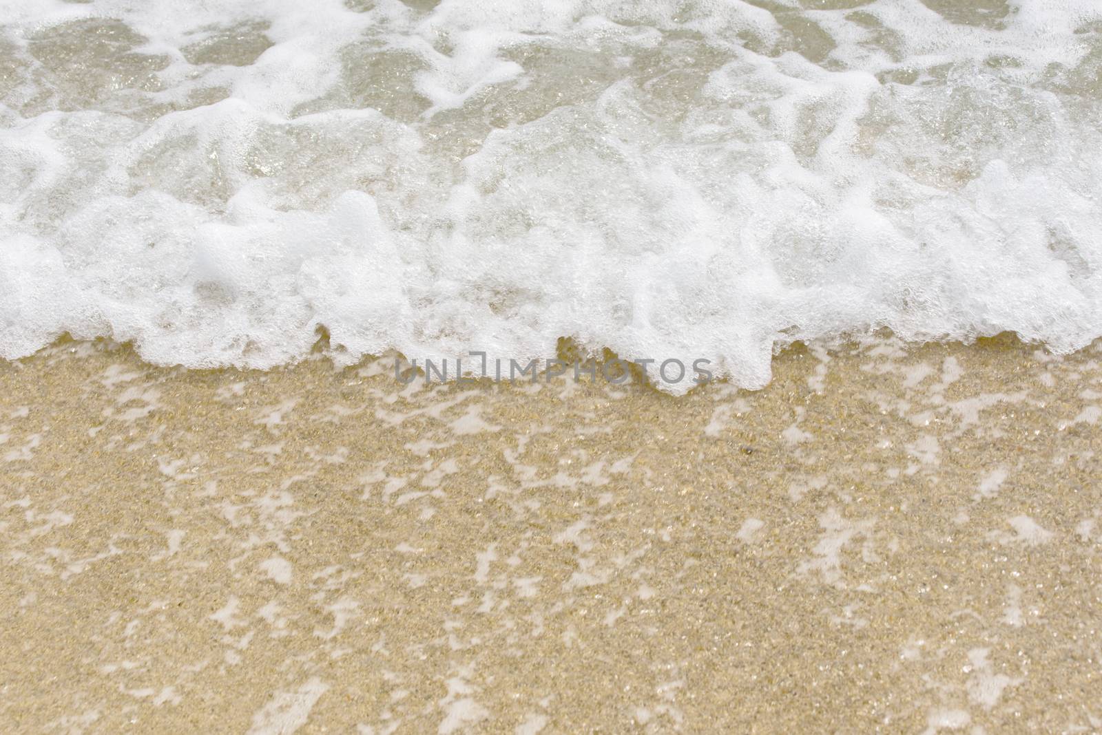 Sea foam on the beach. Sea beach and soft wave