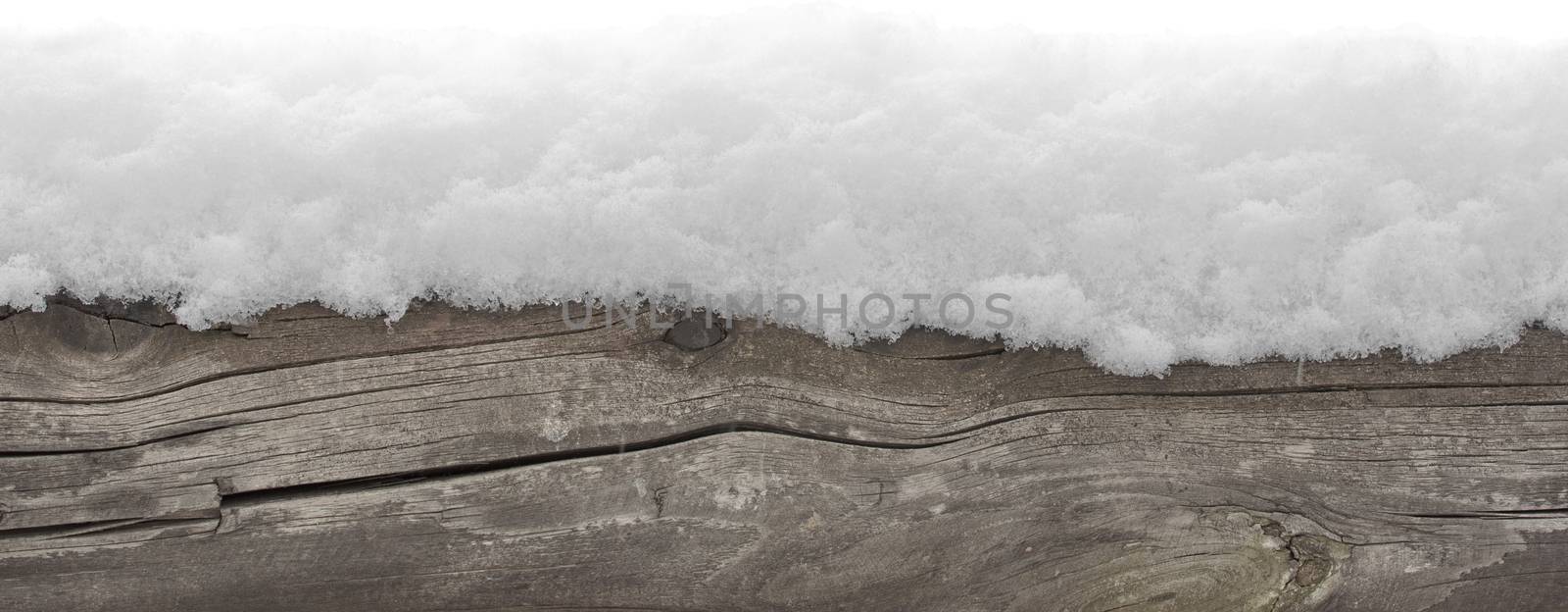 Winter banner. Snow on log. Snow border