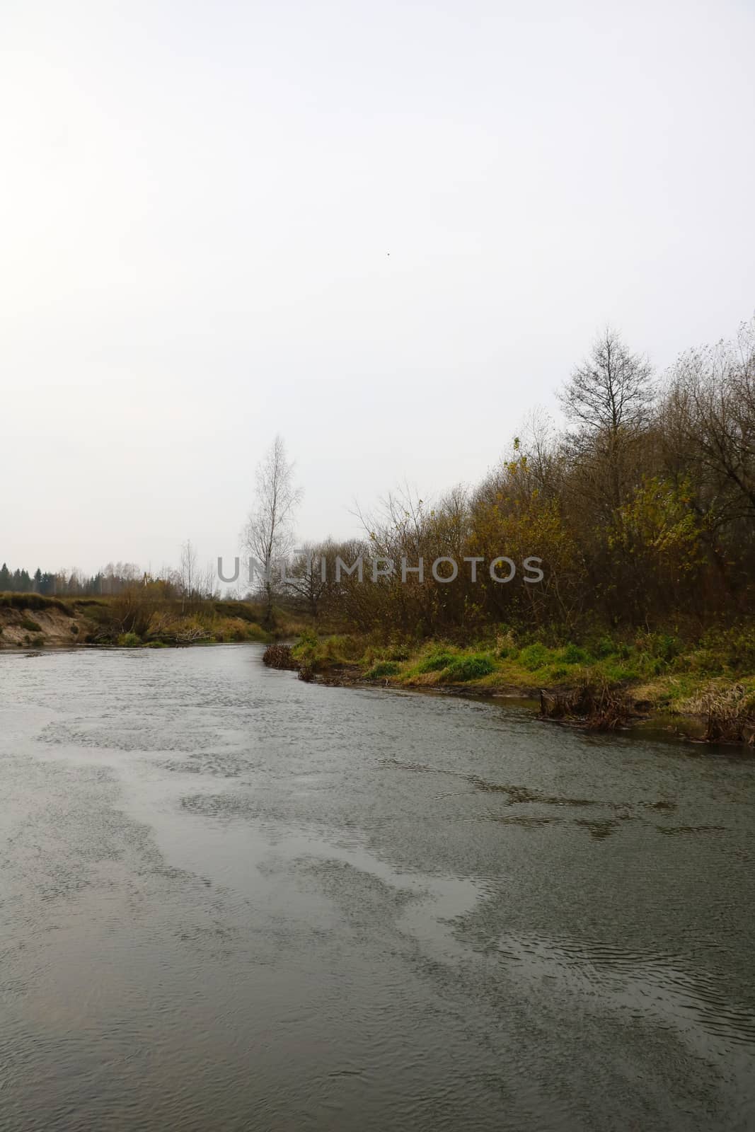 Small meandering river on a rainy autumn day. by kip02kas
