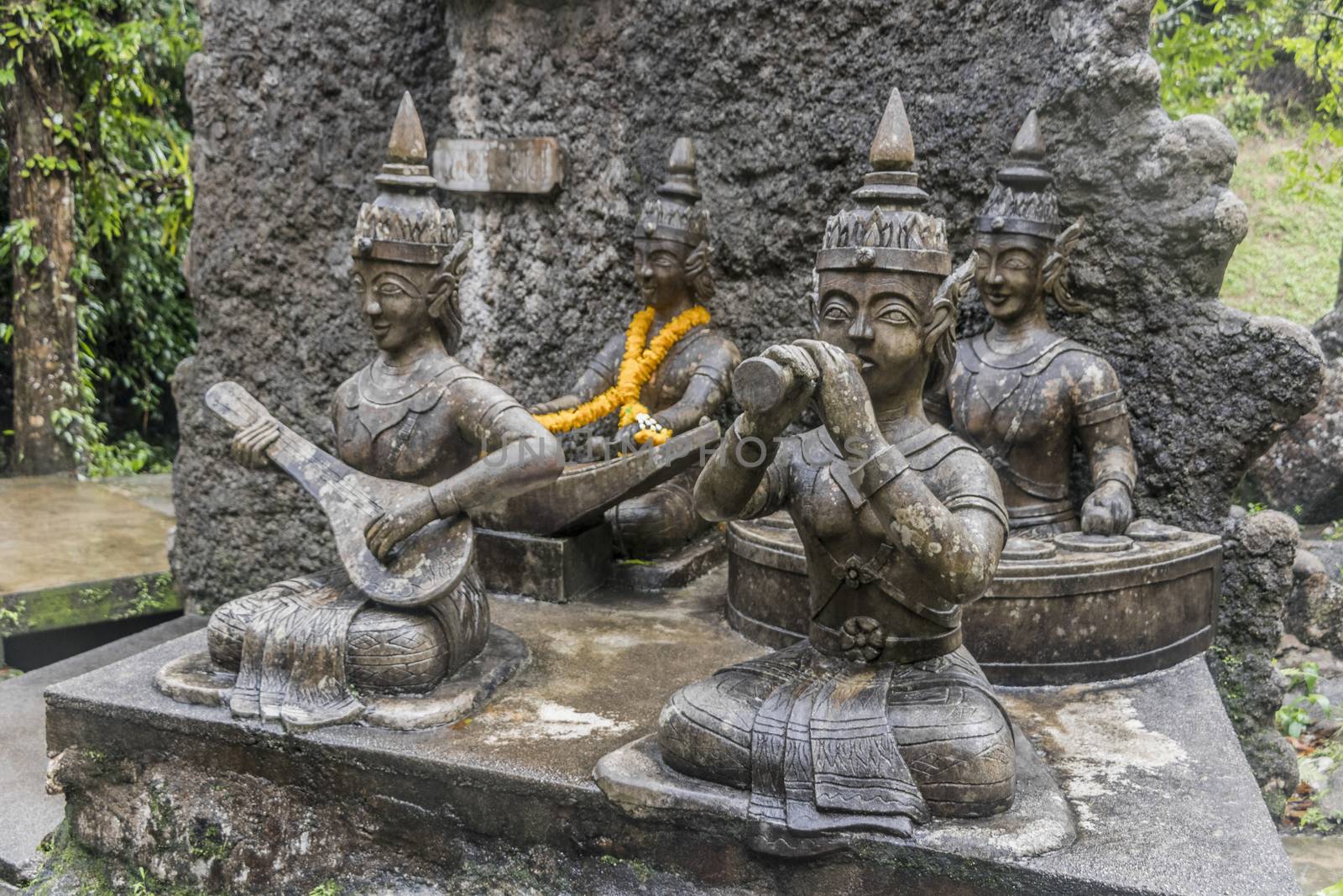 Buddha statues (musical) at Tar Nim Waterfall & Secret Magic Garden on Koh Samui, Thailand.