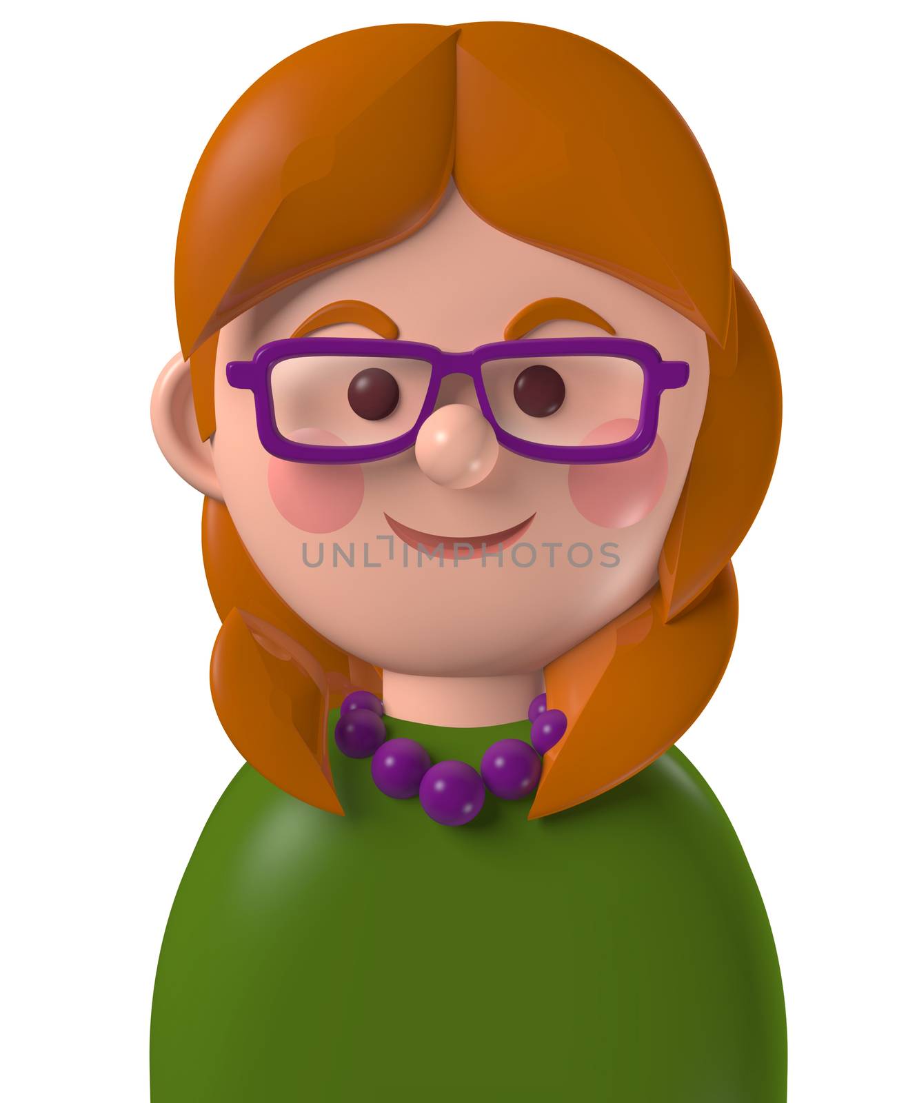 Cartoon character 3d avatar young red haired caucasian female isolated on white
