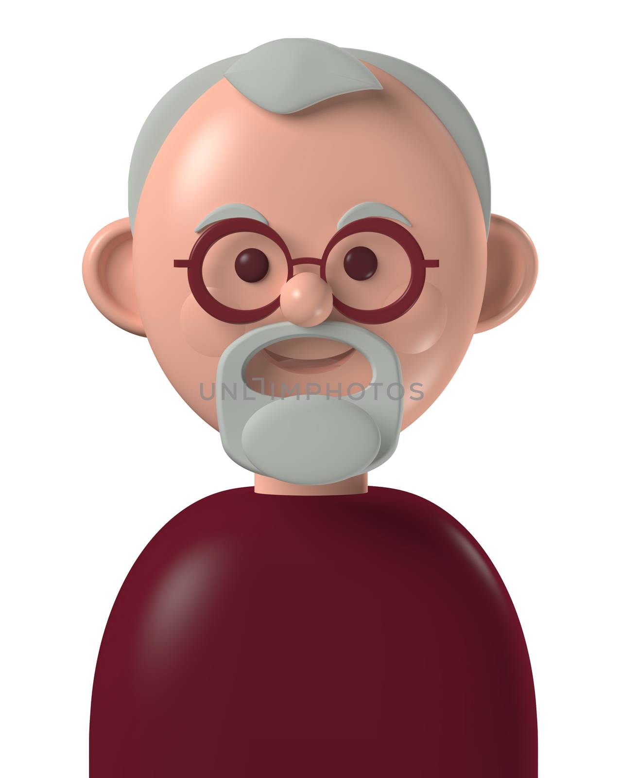 Cartoon character 3d happy senior caucasian man with grey beard by anterovium