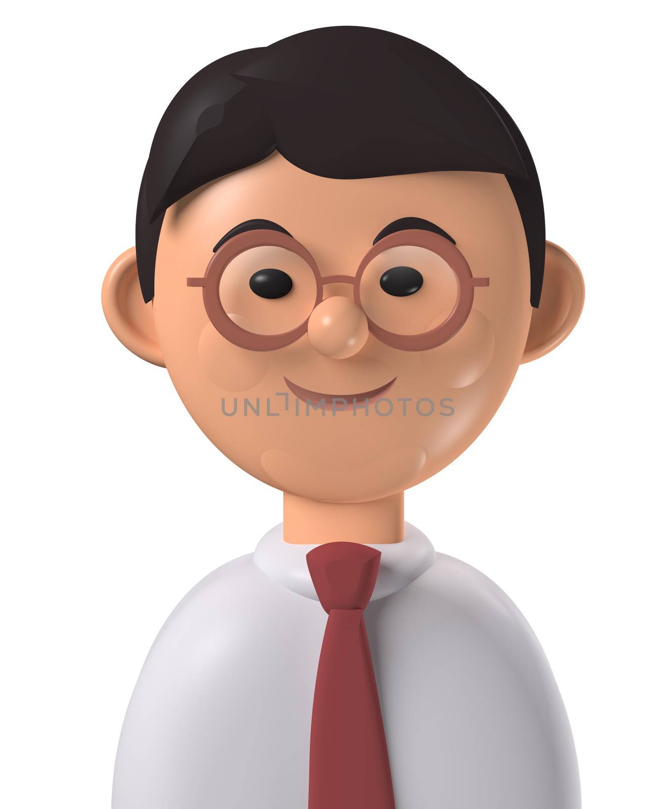 Cartoon character 3d avatar young asian business man with glasses, isolated on white