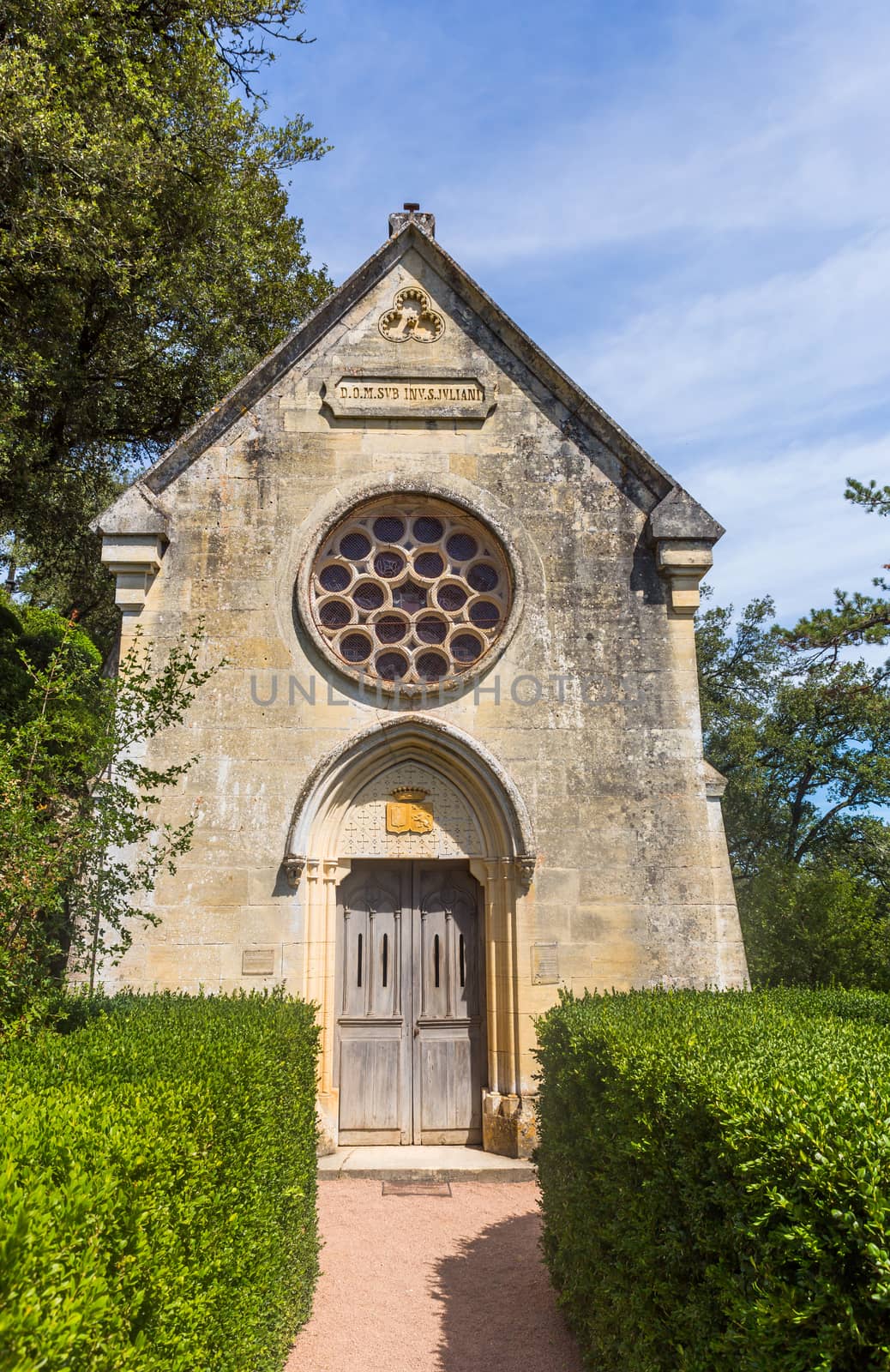 French Chapel from Les Jardins de Marqueyssac in the Dordogne, France