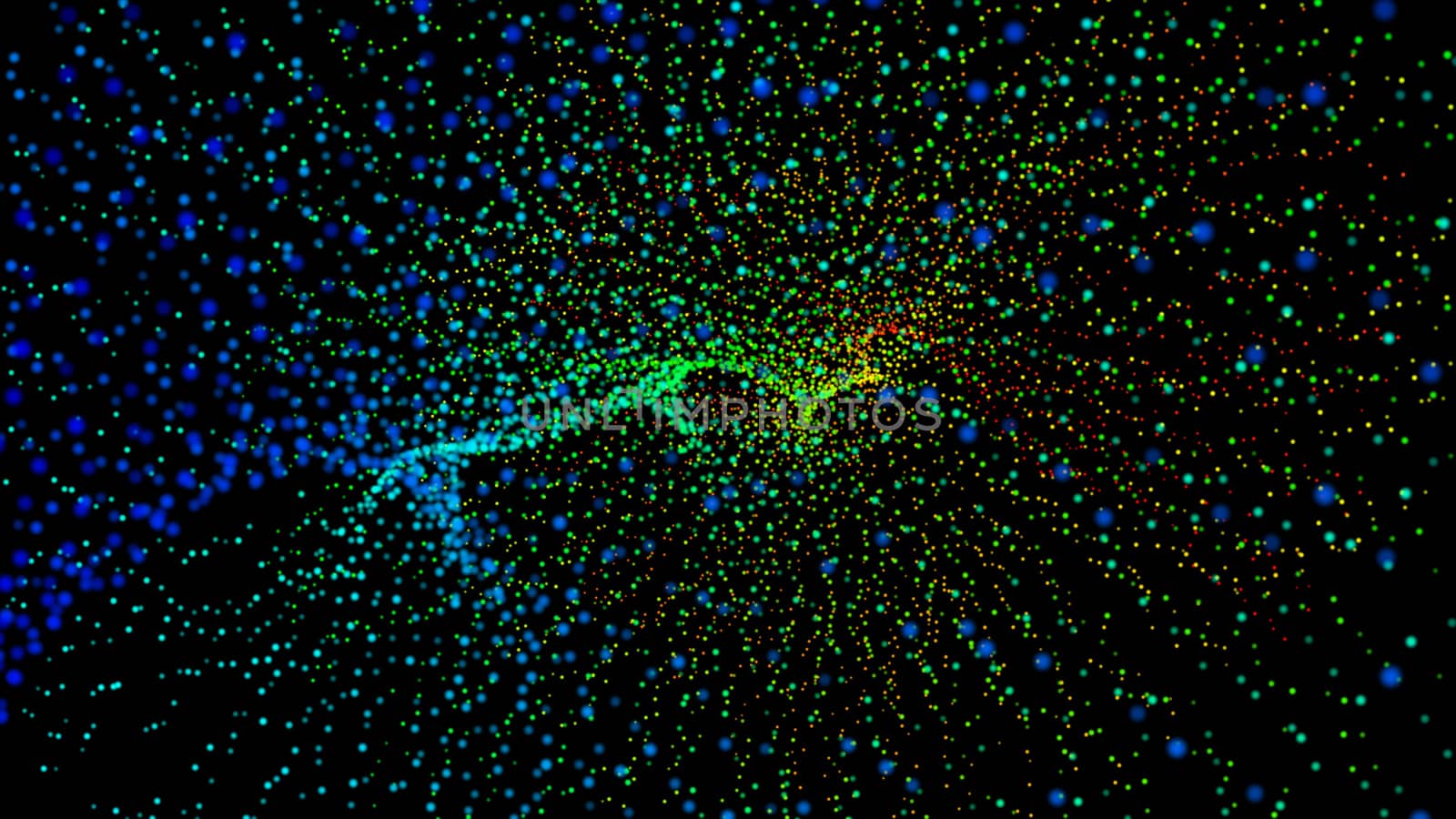 Black abstract texture background with glittery colored shiny bokeh spheres. Sparkling glittered particles on black background for placard, banner and greeting cards.