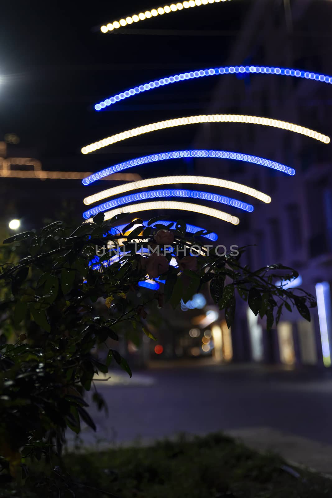 Christmas decorations in the city with light strips and projections