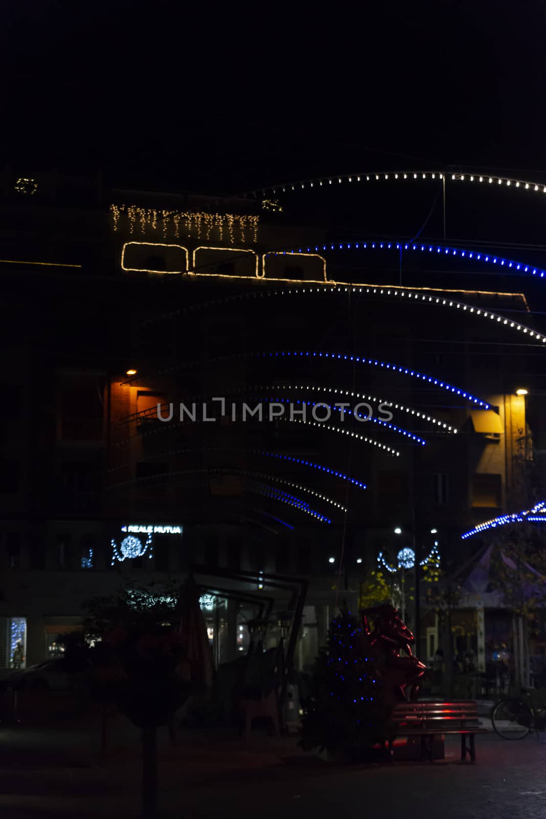 Christmas decorations in the city with light strips and projections