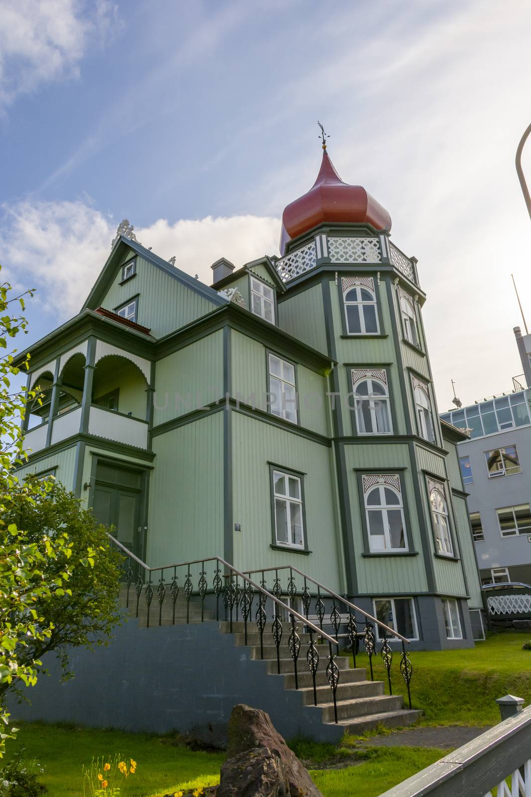 Reykjavik, Iceland July 2019: historical wooden house downtown Reykjavik, Iceland