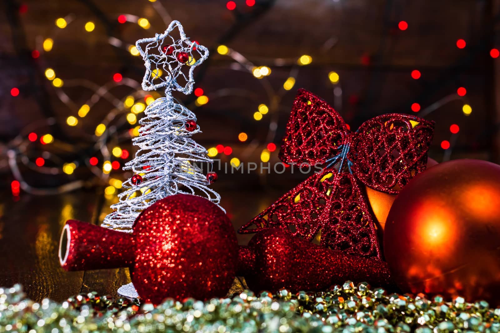 Decorations and ornaments in a colorful Christmas composition is by vladispas