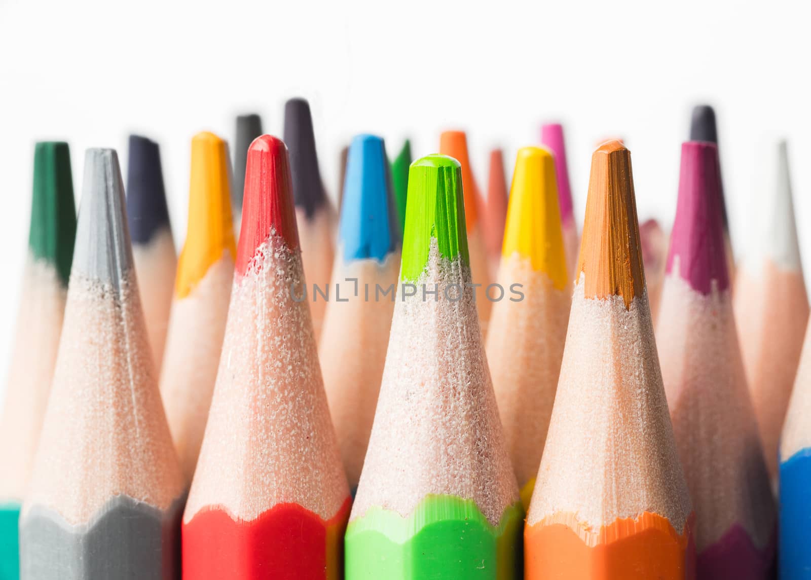 Color pencils on white background.Close up. Back to school concept.