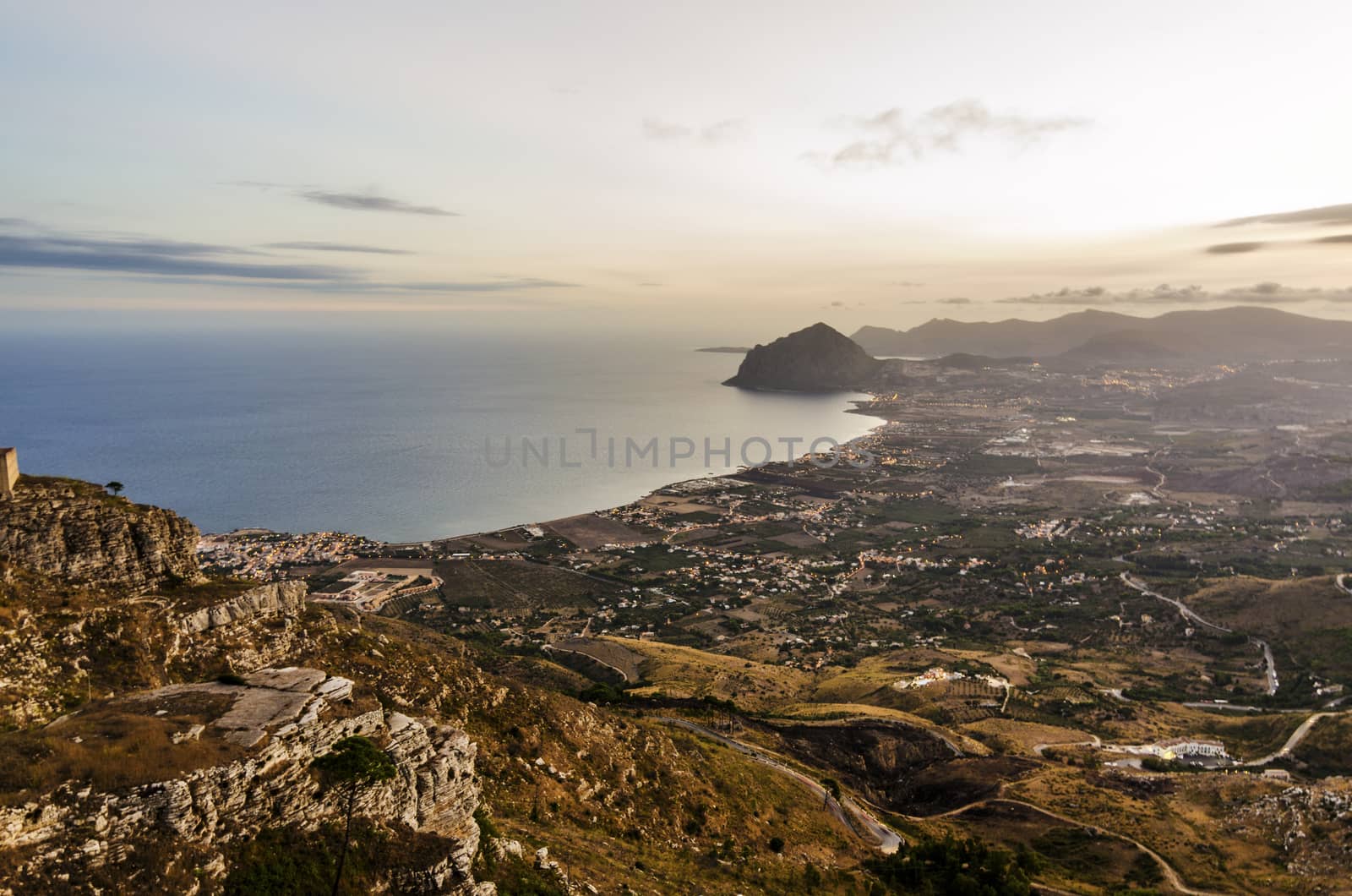The natural reserve of Mount Cofano on the Sicilian coast is seen from the city of erice