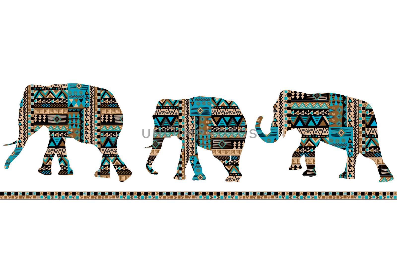 Ethnic motifs pattern set of ornate elephants