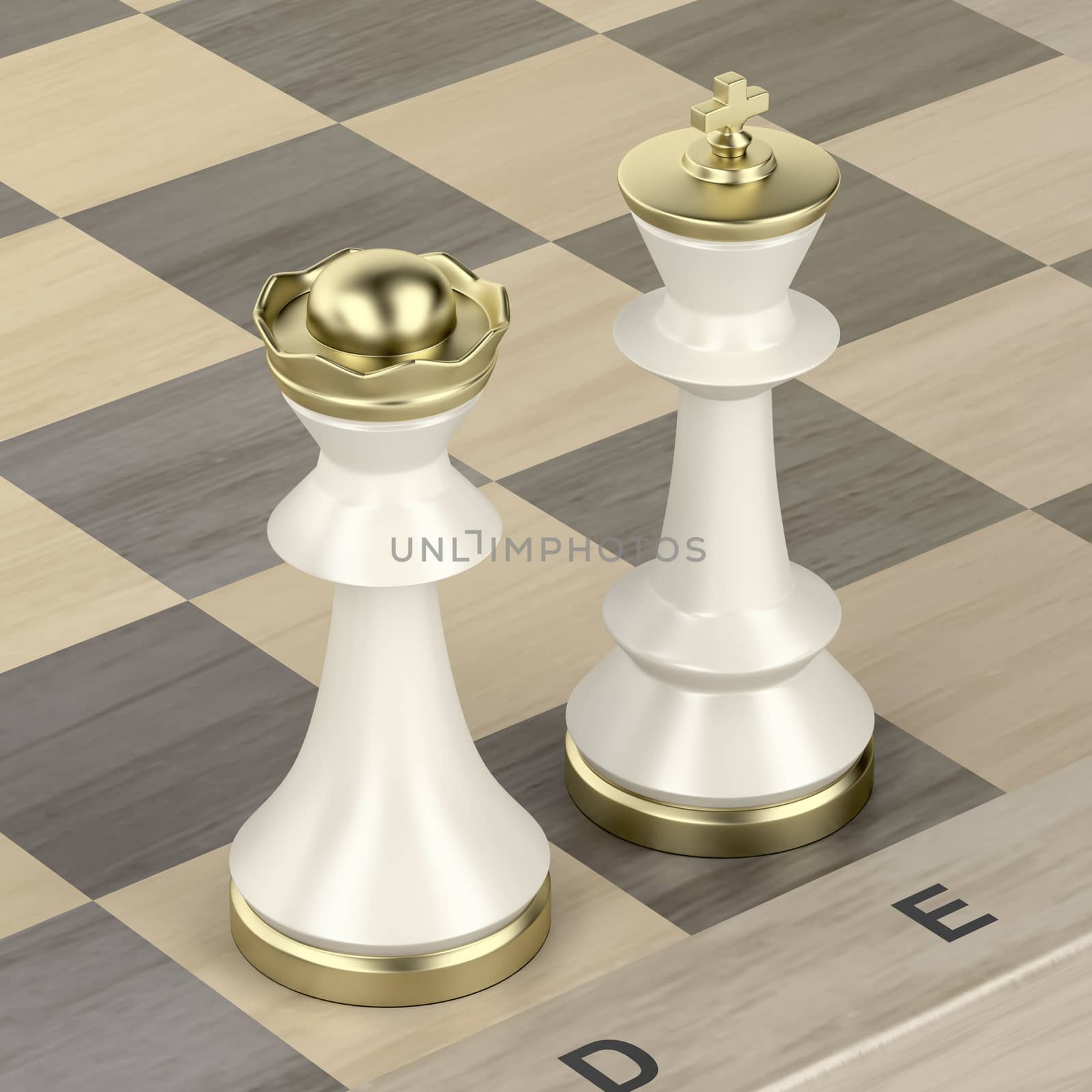Queen and king chess pieces on chess board by magraphics