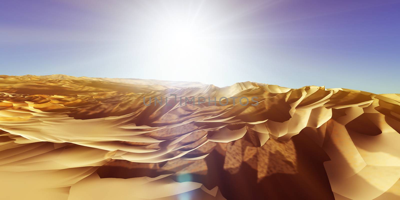 Dunes sunset over the desert. 3d rendering by alex_nako