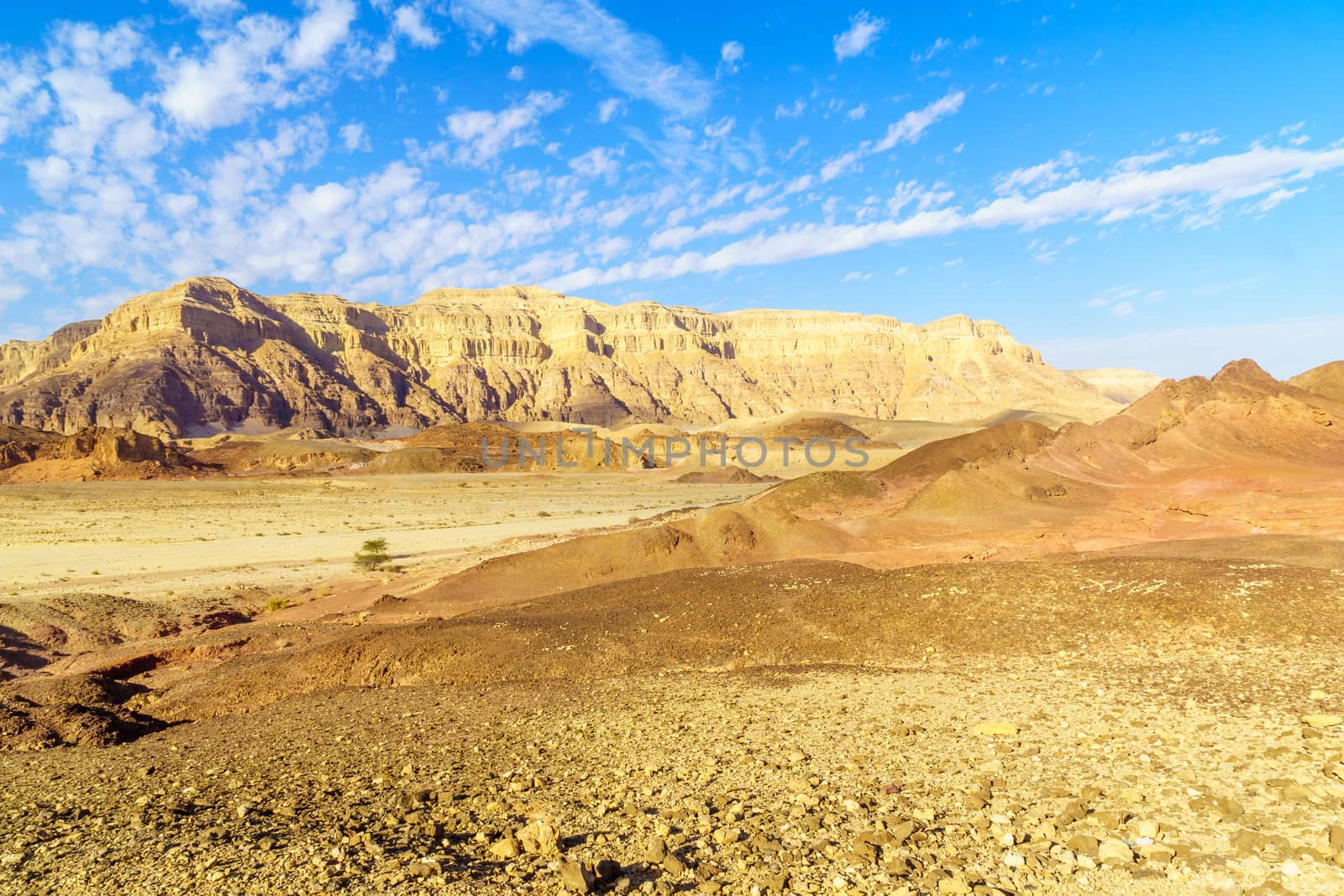 View of landscape and rock formations, in the Timna Valley, Arava desert, southern Israel