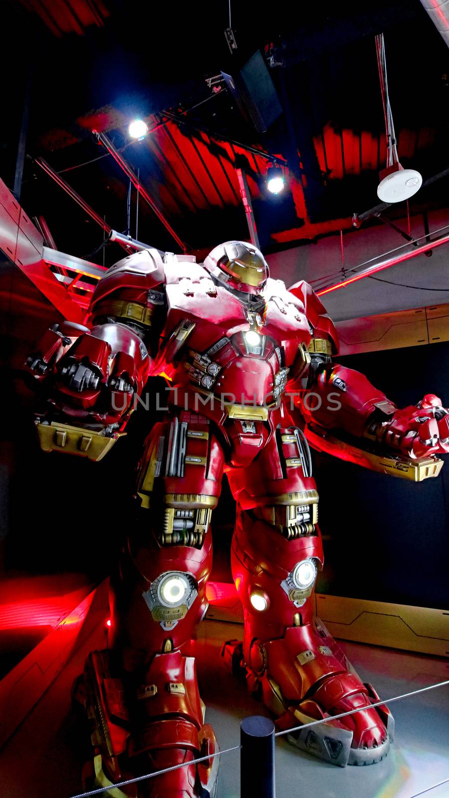 LAS VEGAS, NV, USA - Oct 09, 2017: Hulk Buster Iron Man costume at the Tony Stark base at the Avengers experience in Treasure Island Hotel and Casino on Las Vegas Strip.