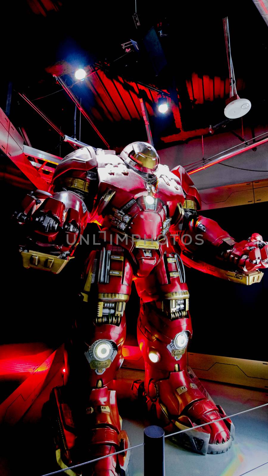 LAS VEGAS, NV, USA - Oct 09, 2017: Hulk Buster Iron Man costume at the Tony Stark base at the Avengers experience in Treasure Island Hotel and Casino on Las Vegas Strip.