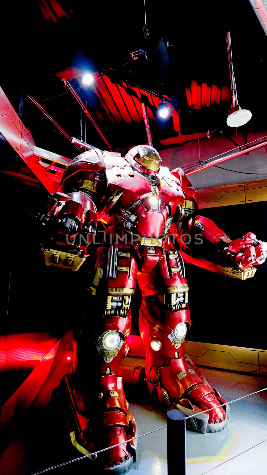 LAS VEGAS, NV, USA - Oct 09, 2017: Hulk Buster Iron Man costume at the Tony Stark base at the Avengers experience in Treasure Island Hotel and Casino on Las Vegas Strip.