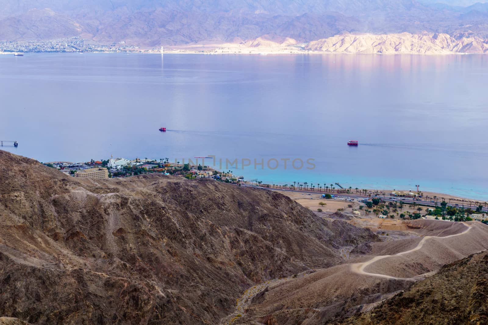 View of Mount Tzfahot and the gulf of Aqaba. Eilat Mountains, southern Israel and Jordan