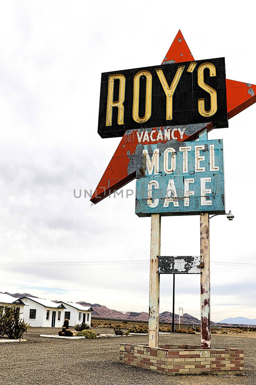 Amboy,CA/USA - Oct 27,2015 : Legendary Roy's Motel and Cafe on historic Highway Route 66.