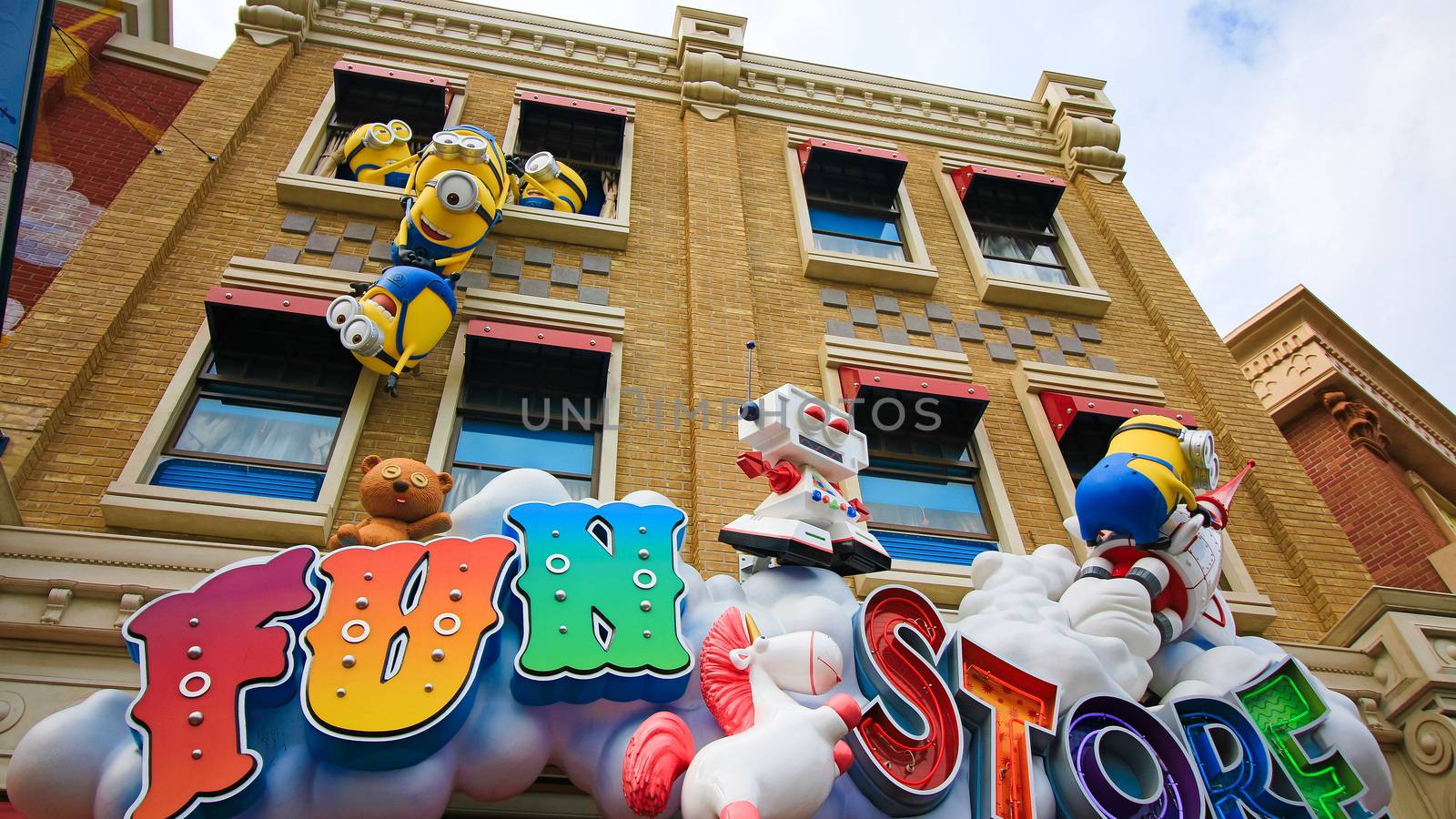 Osaka, JAPAN - NOVEMBER 03 2017: Statue of Minions from Despicable Me Minion Mayhem Movie at Minion Park in Universal Studios JAPAN.Universal Studios JAPAN is a theme park in Osaka.