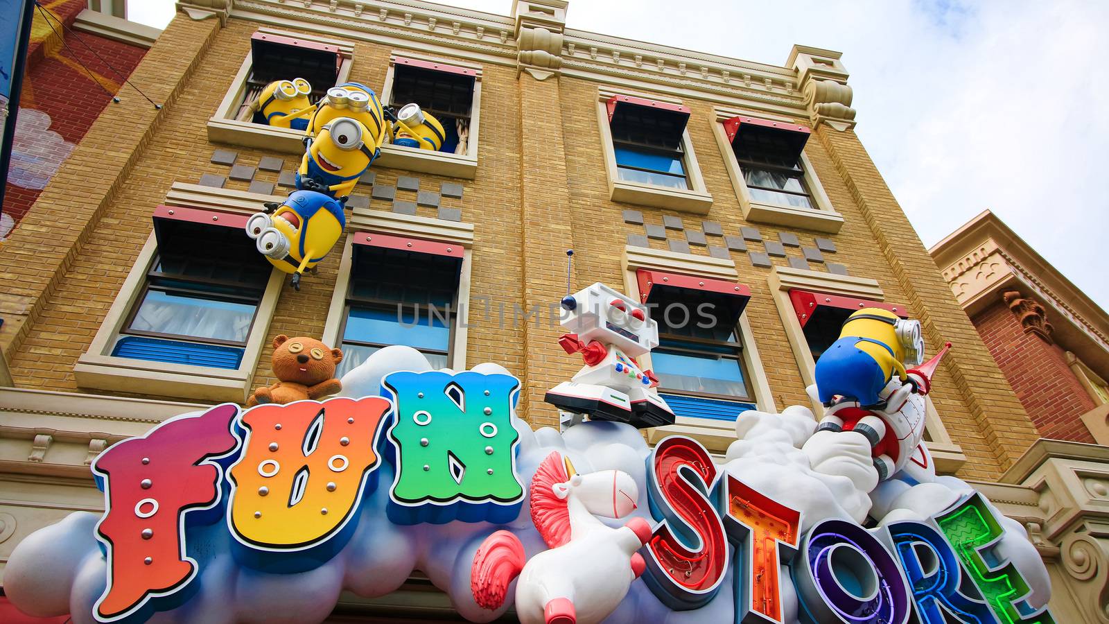 Osaka, JAPAN - NOVEMBER 03 2017: Statue of Minions from Despicable Me Minion Mayhem Movie at Minion Park in Universal Studios JAPAN.Universal Studios JAPAN is a theme park in Osaka.