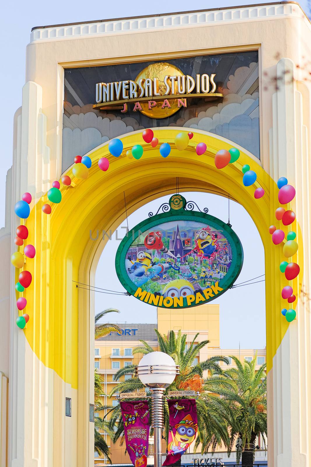 Osaka, Japan - November 03,2017 : The minion Park Sign was introduced on the Universal Studios JAPAN, Japan on Nov 03, 2017.