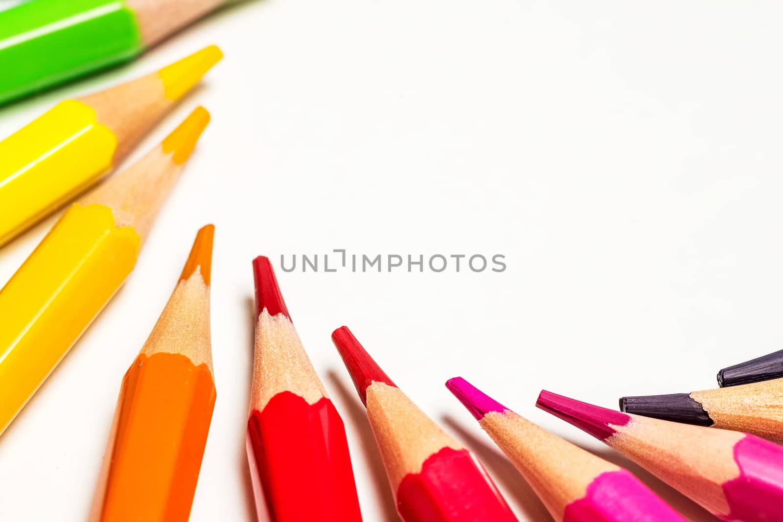 Color pencils isolated on white background.Close up. Copy space. Back to school concept.