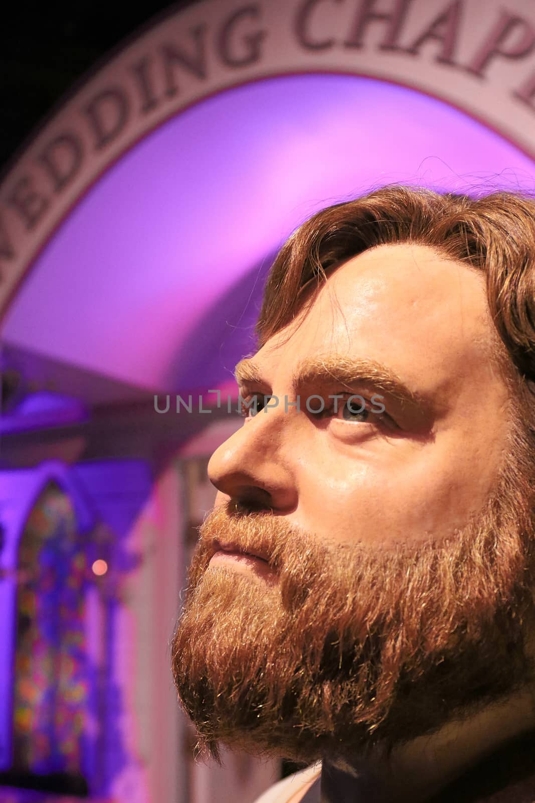 LAS VEGAS NV - Oct 09 2017: Zach Galifianakis wax figure with movie set from HANGOVER movie at Madame Tussauds museum in Las Vegas.