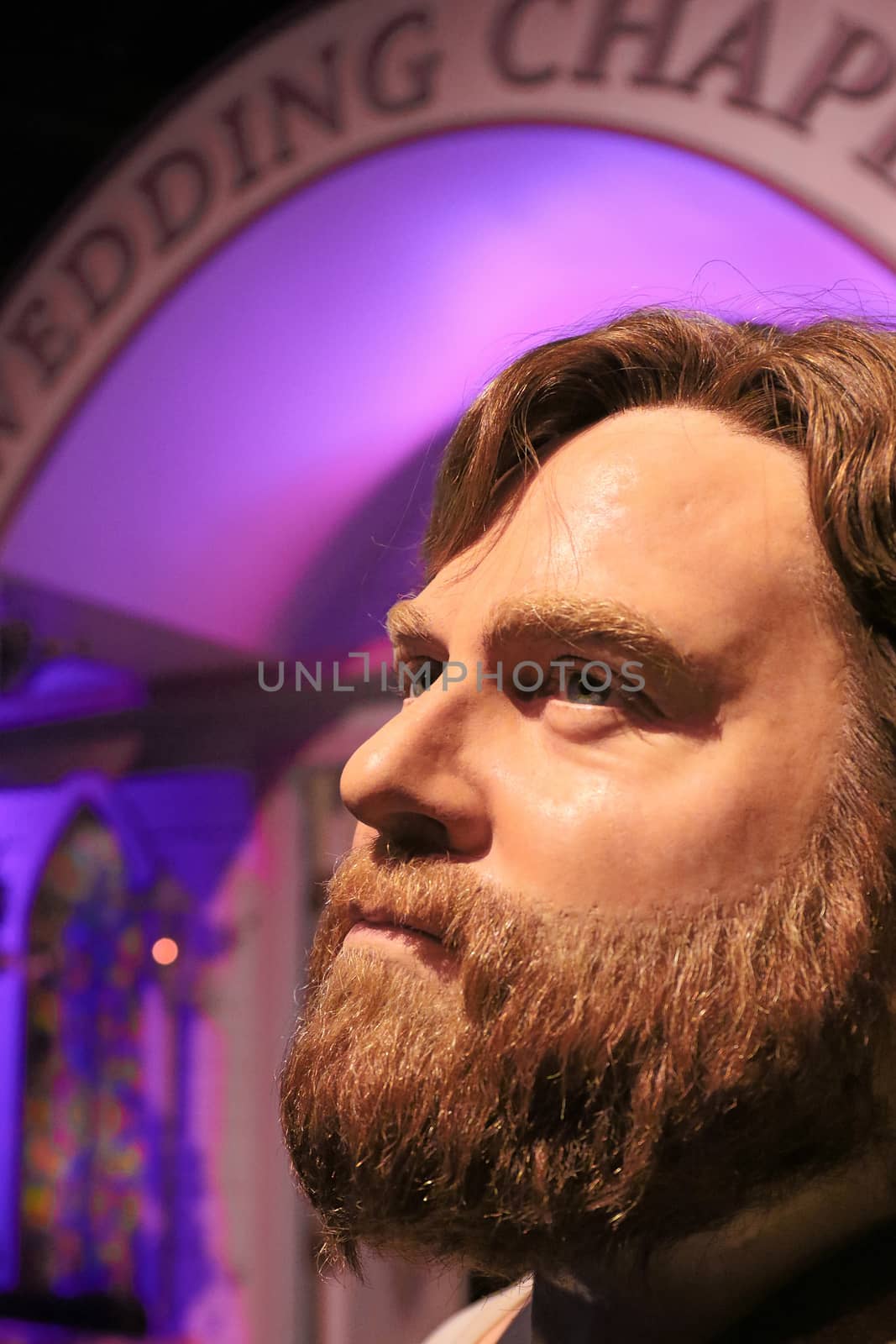 LAS VEGAS NV - Oct 09 2017: Zach Galifianakis wax figure with movie set from HANGOVER movie at Madame Tussauds museum in Las Vegas. by USA-TARO