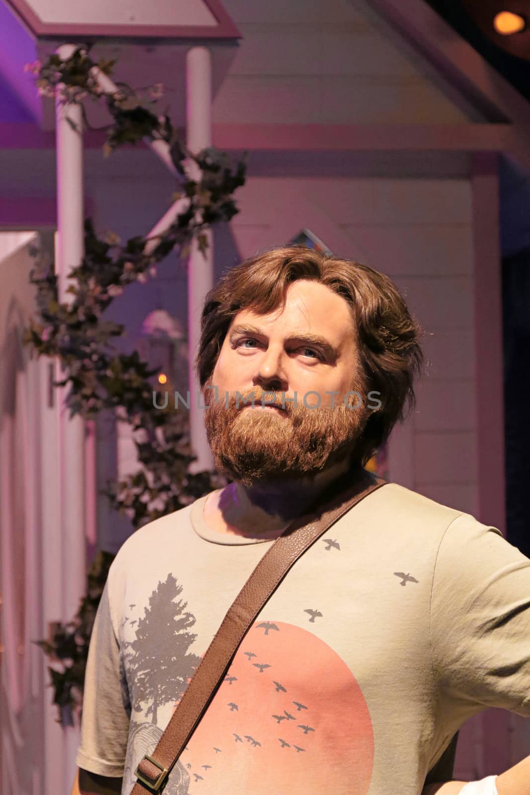 LAS VEGAS NV - Oct 09 2017: Zach Galifianakis wax figure with movie set from HANGOVER movie at Madame Tussauds museum in Las Vegas. by USA-TARO