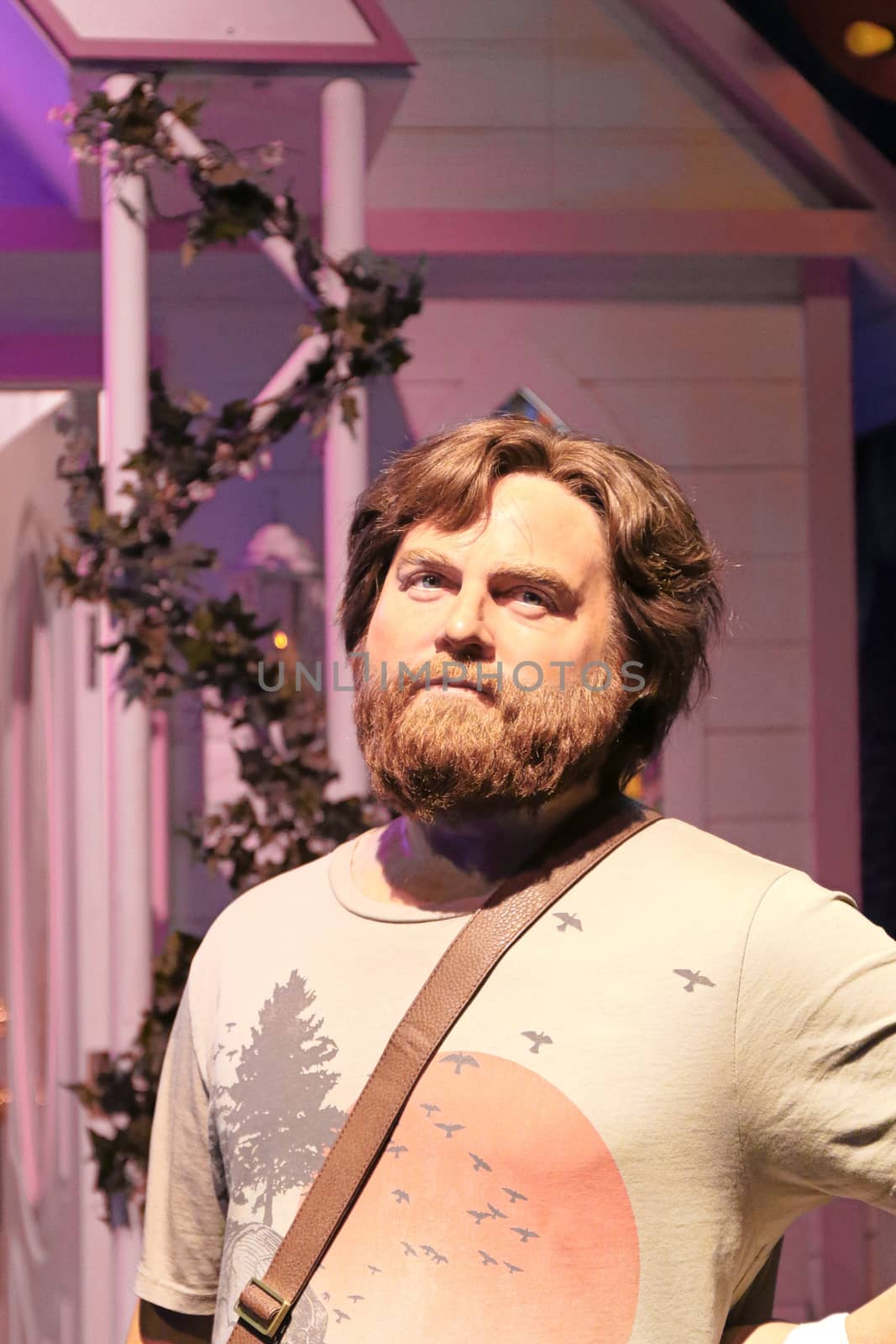 LAS VEGAS NV - Oct 09 2017: Zach Galifianakis wax figure with movie set from HANGOVER movie at Madame Tussauds museum in Las Vegas.