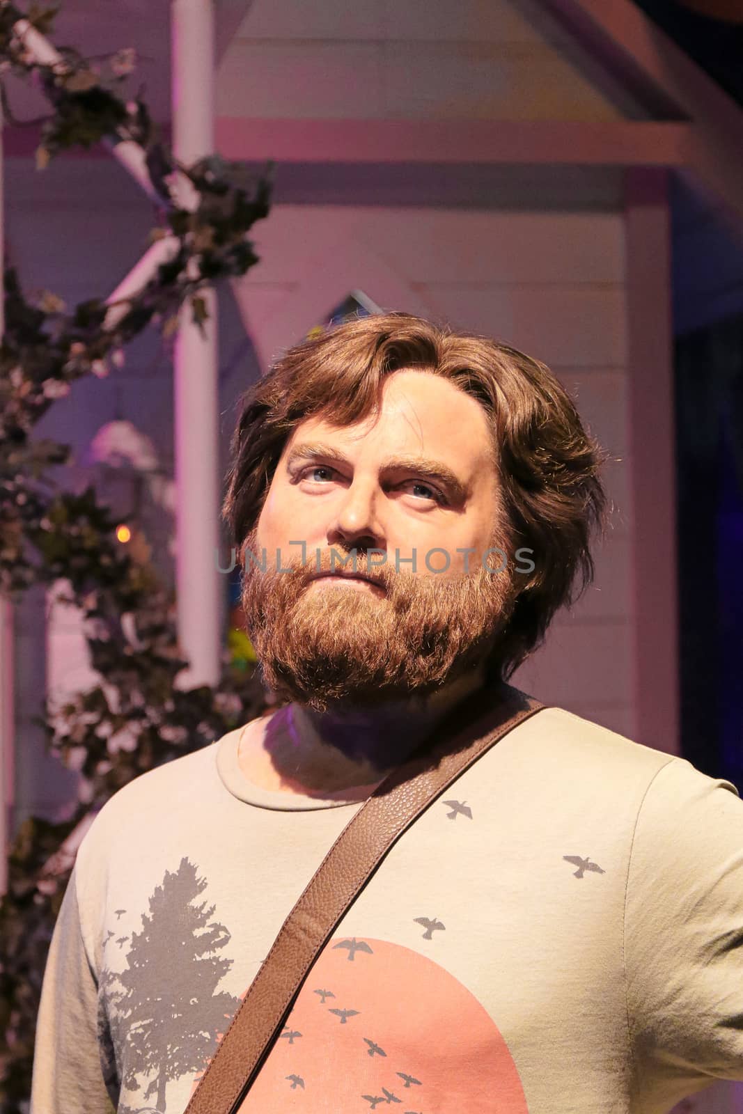 LAS VEGAS NV - Oct 09 2017: Zach Galifianakis wax figure with movie set from HANGOVER movie at Madame Tussauds museum in Las Vegas. by USA-TARO