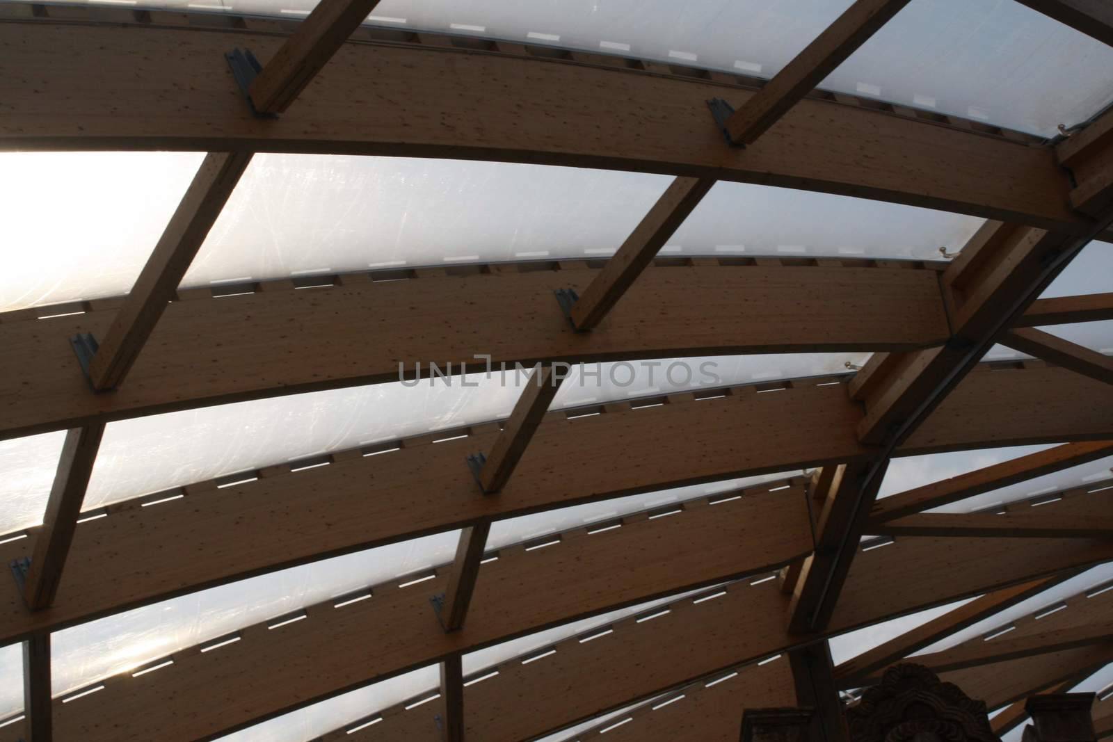 The roof structure of the Aquaticum in Budapest, photographed from the inside by balage941