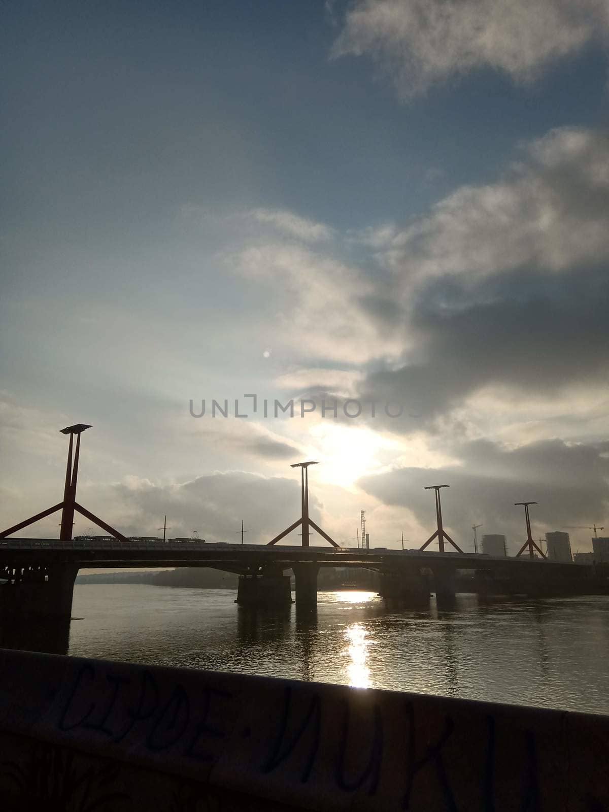 The Pet?fi Bridge with the Danube and the blue, overged sky. High quality photo