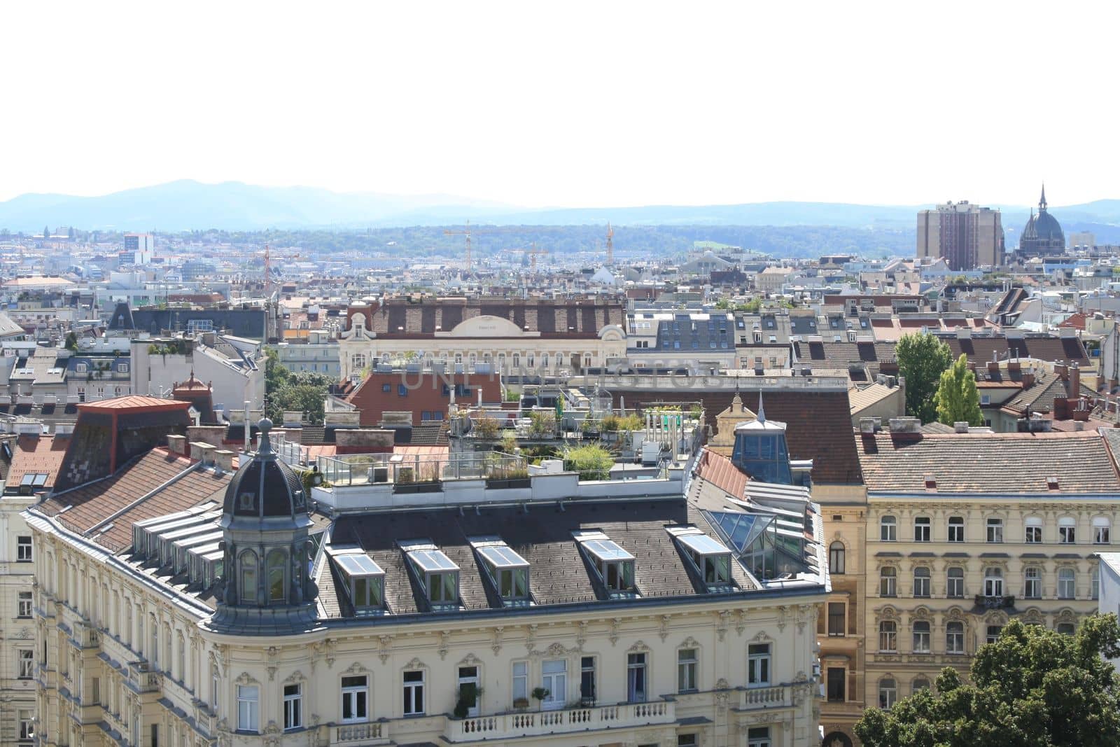 A view of a city with large buildings in the background. High quality photo